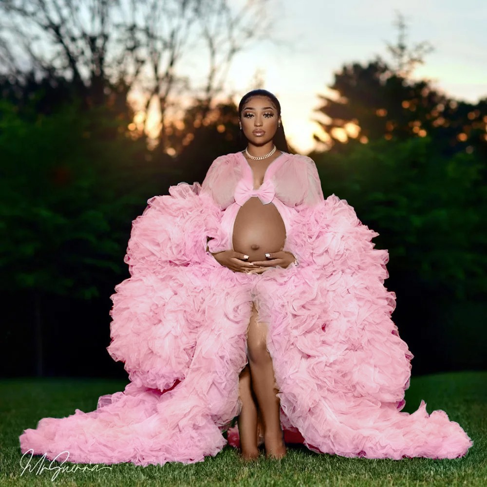 Tulle Robe Maternity Dress for Photoshoot Long Sheer Bridal Robe Baby Show Puffy