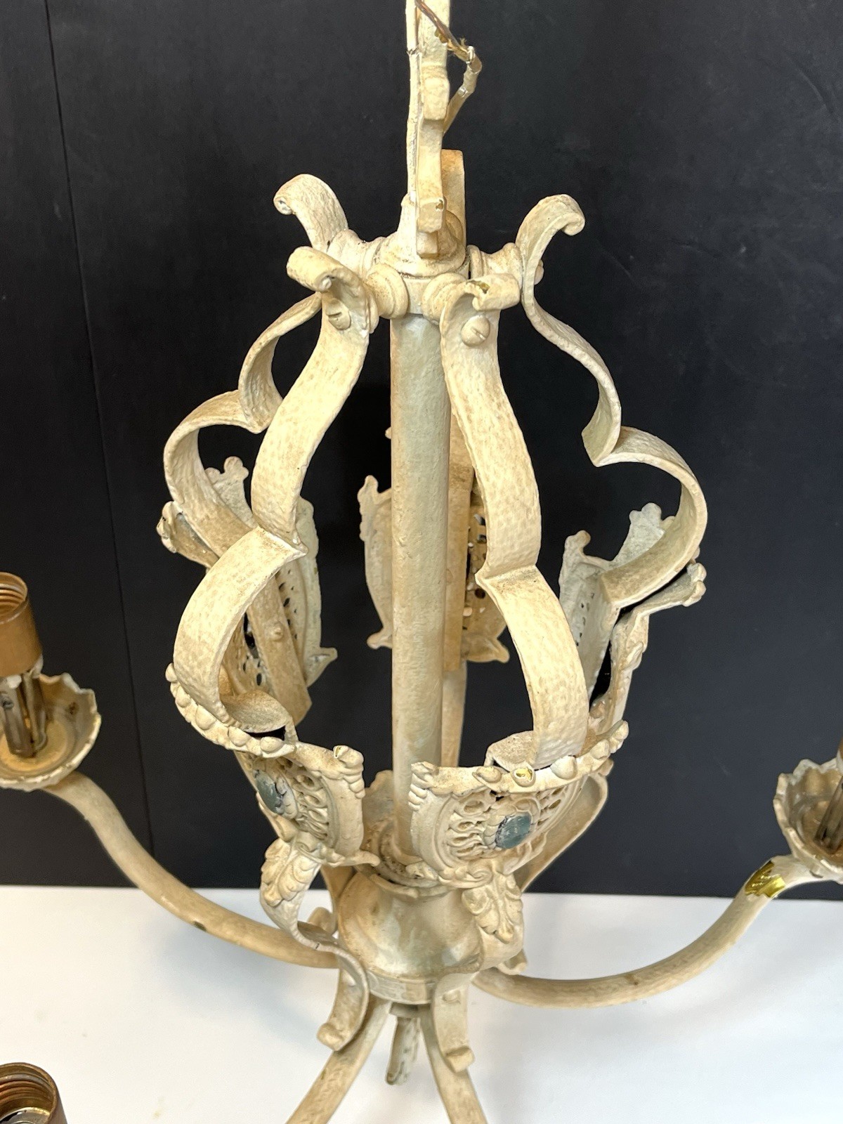 Antique Victorian Gothic Brass Chandelier, 5 Lights, Painted Needs REWIRED