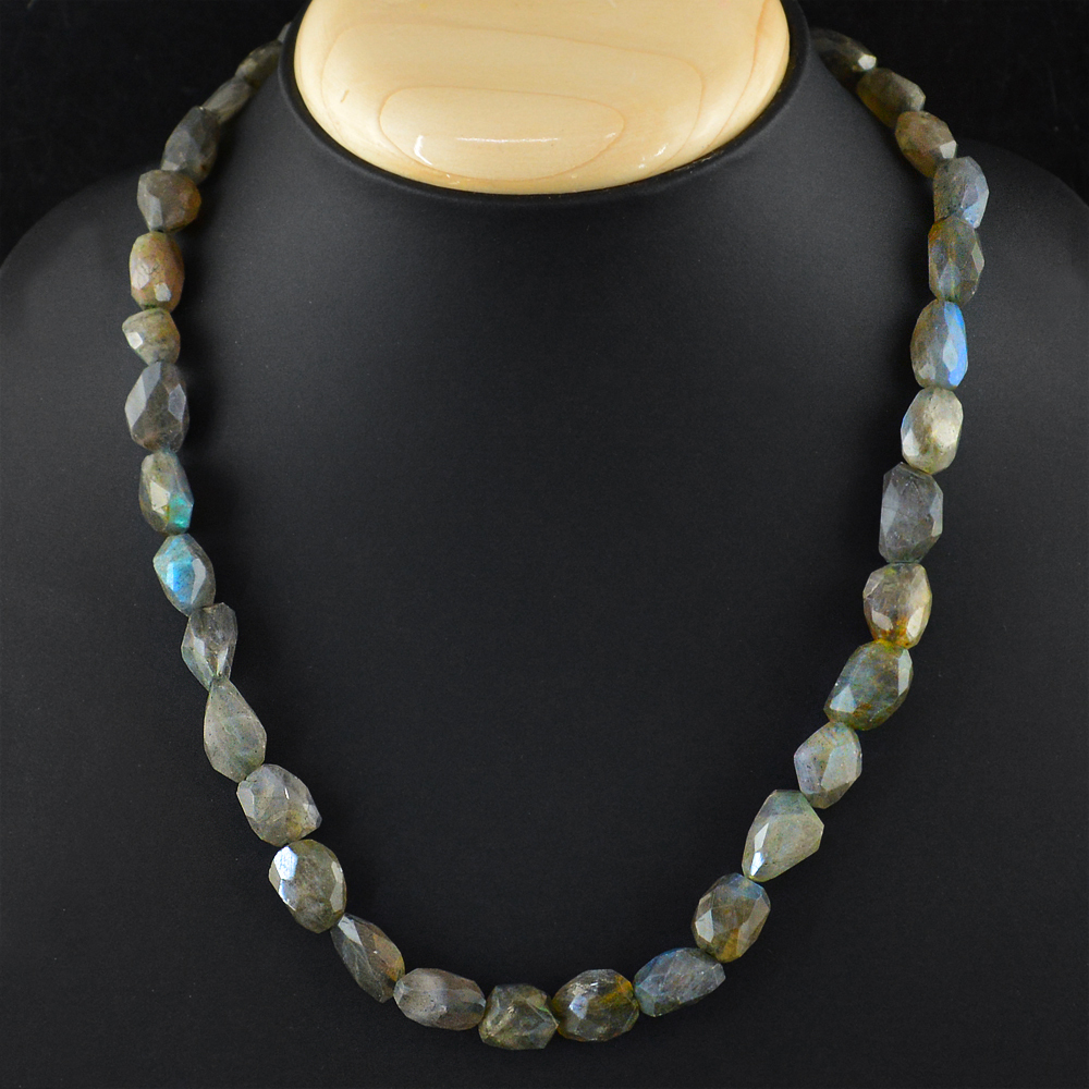 254.50 CTS NATURAL BLUE COLOR FLASH LABRADORITE FACETED BEADS NECKLACE (RS)