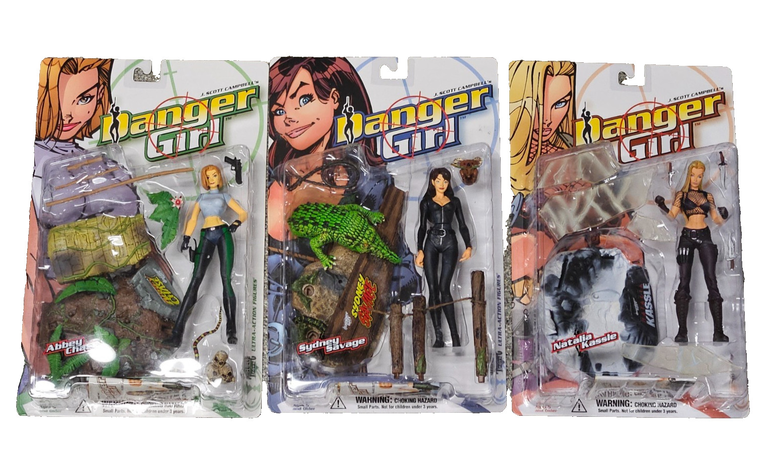 Danger Girl McFarlane Sydney Abbey Natalie LOT of 3 Action Figure Sets  NEW