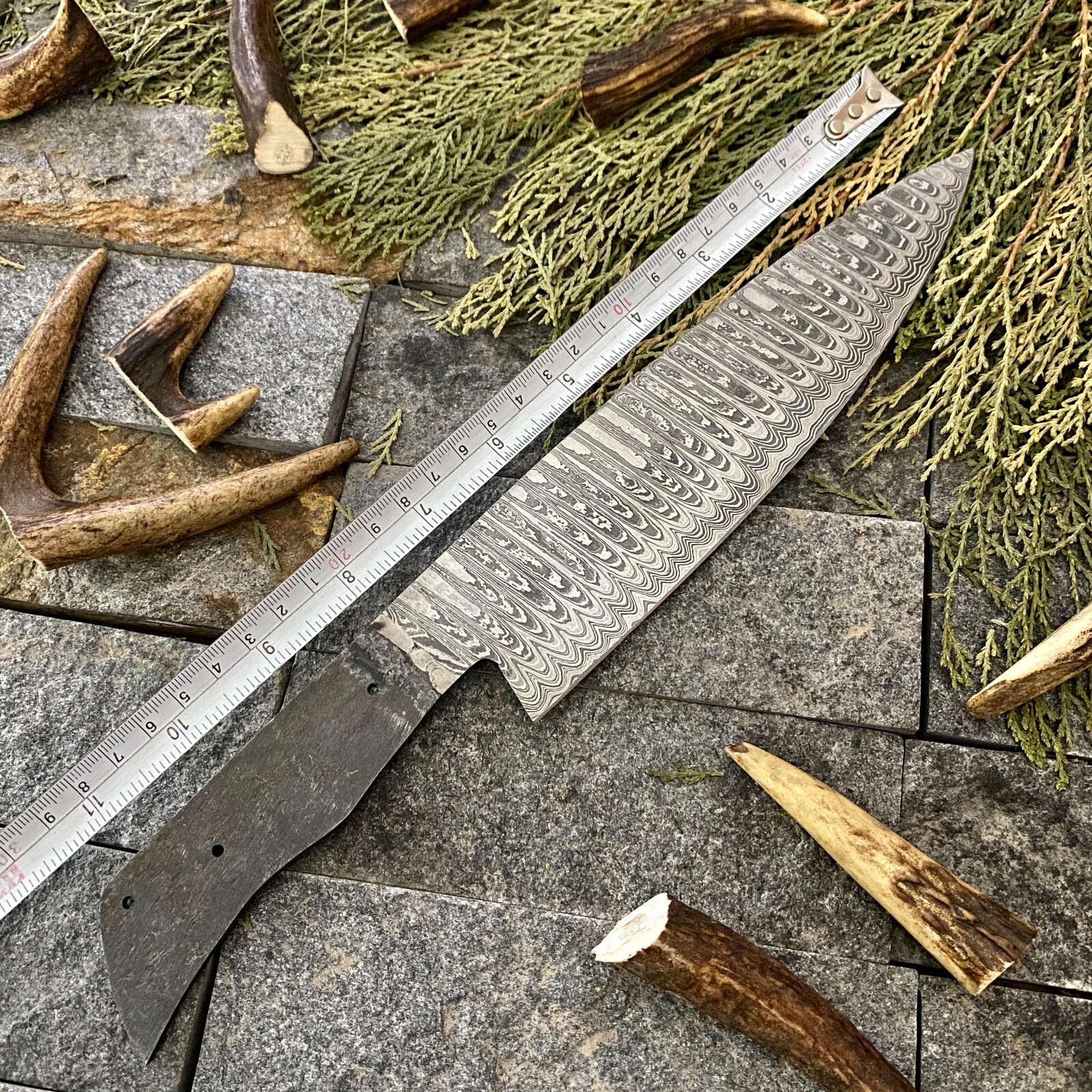 12”CUSTOM HAND FORGED Damascus Steel Chef knife Blank Blade Knife Making Supply