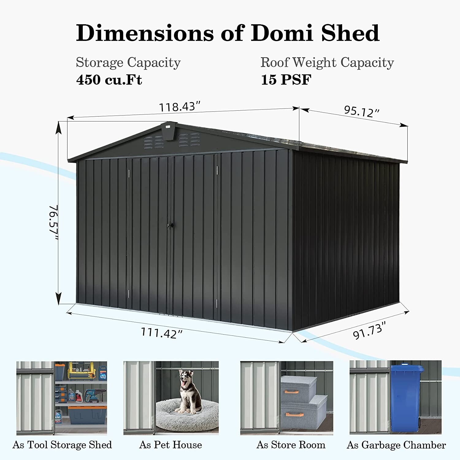Domi 10' x 8' Metal Storage Shed with Lockable Door, New