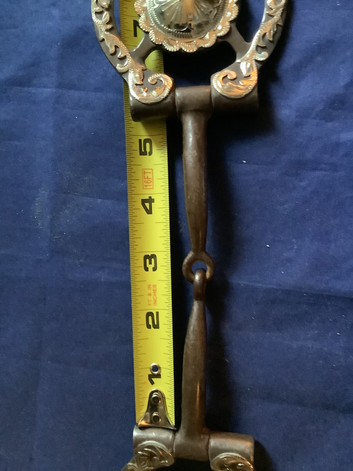 GORGEOUS Vintage Silver Overlay & Inlay BLUED Steel Horse Show Snaffle BIT