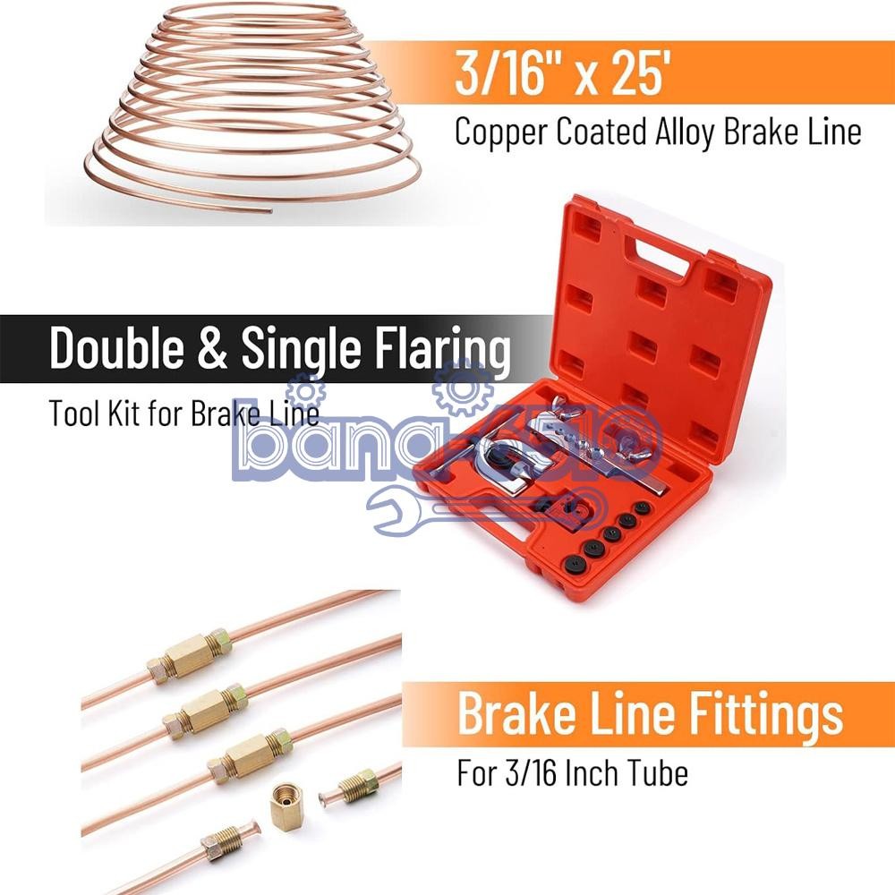 Brake Line Pipe Repair 20 Nuts Fittings Kit 3/16 25ft Copper Pipe Flaring Tools