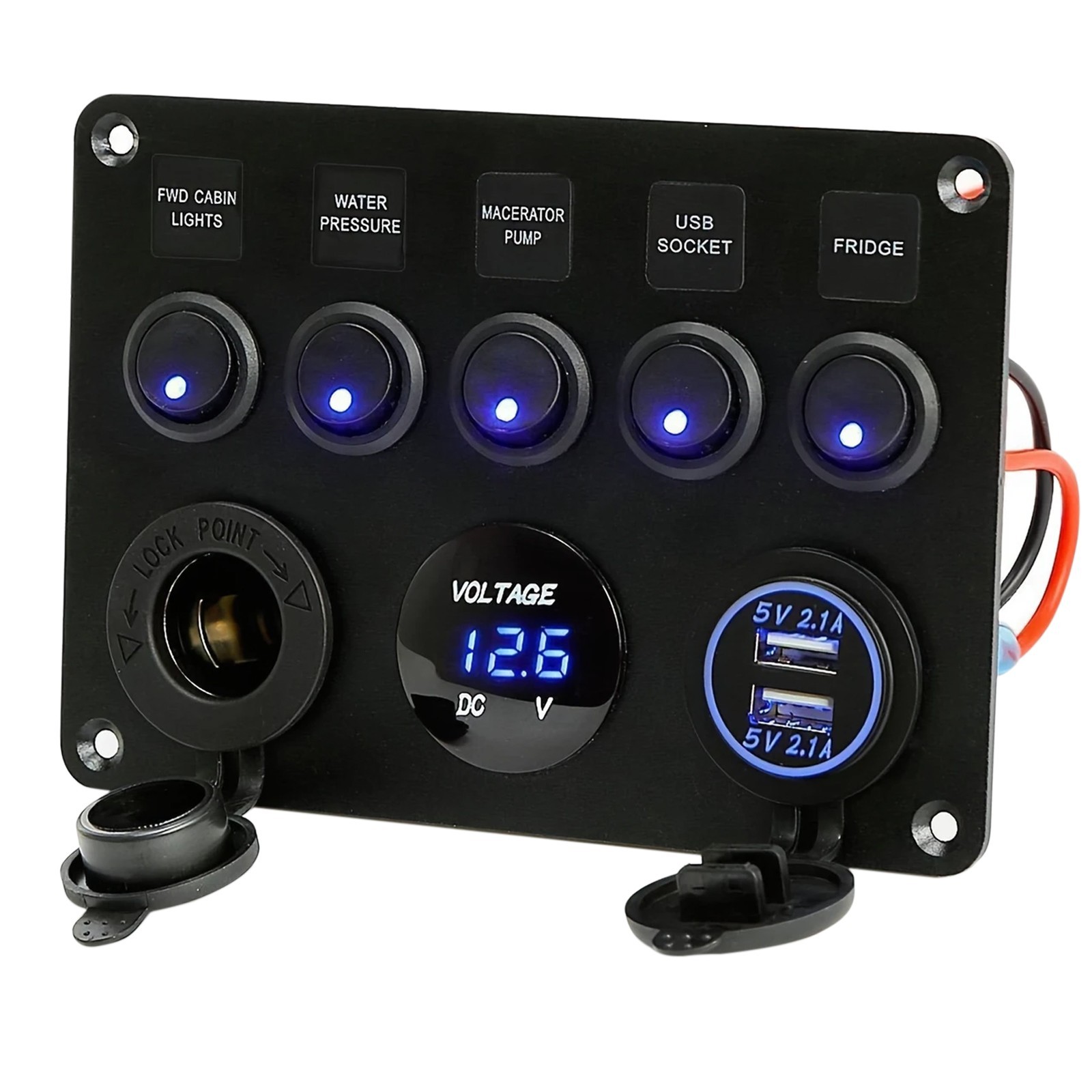 5-Switch 12V Electrical Panel - Voltmeter, Dual USB for RV, Truck & Boat