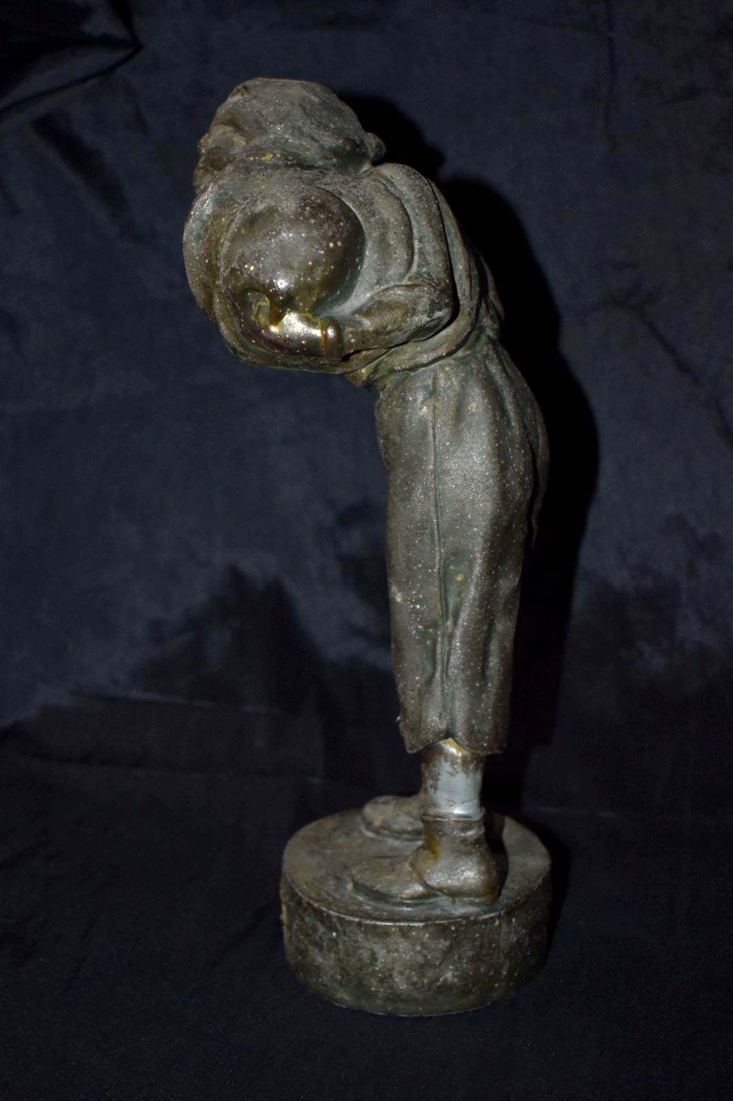 Antique "A BEGINNER" Hollow Metal Spelter ? Sculpture 11.25”T