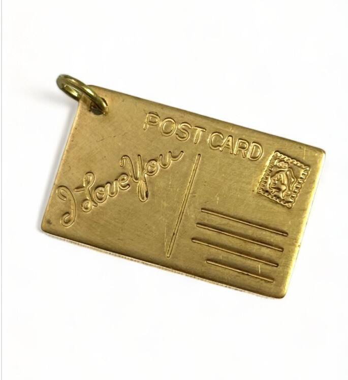 Vintage Charm I Love You Postcard Necklace Pendant Brass Jewelry Gift For Women