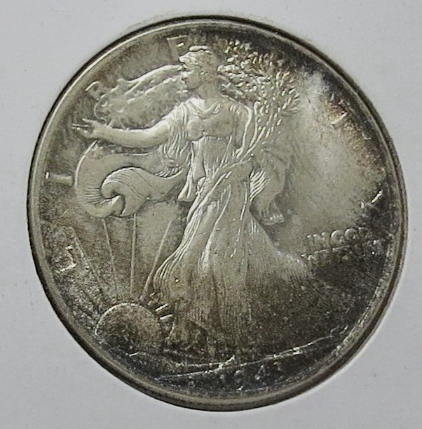 Original Beautifully Toned High-Grade 1943 Walking Liberty Silver Half Dollar.