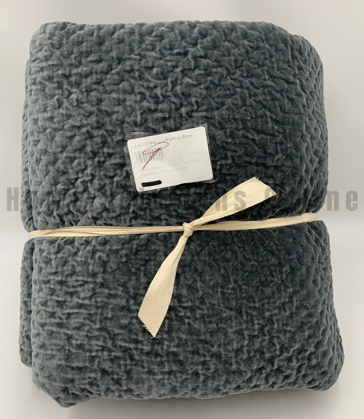 Pottery Barn Cross Stitch Velvet Reversible Quilt Steel Blue King Cal #U1071