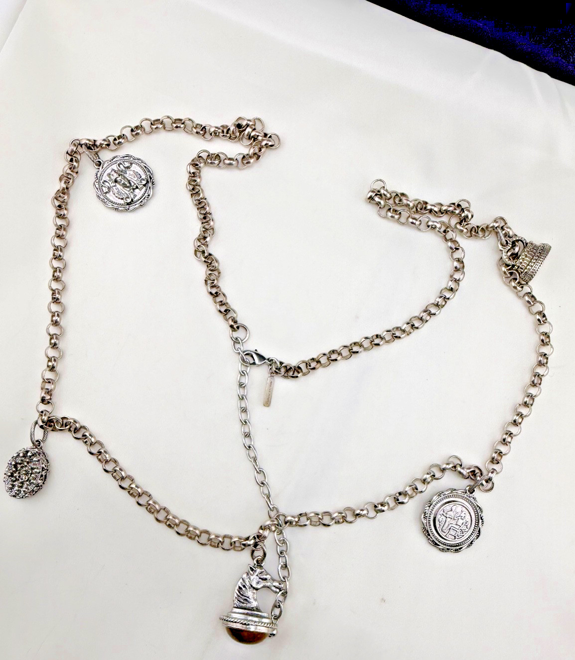 Egyptian Revival Charm Necklace Signed Lane Bryant 48”