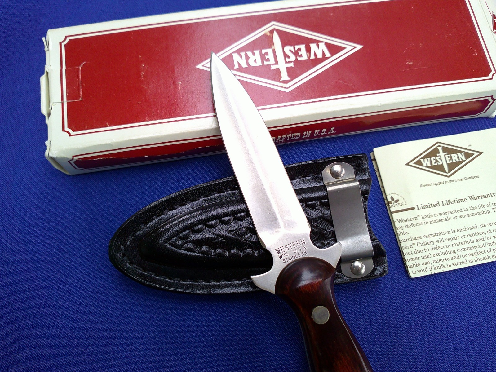 Vintage Western USA W75 Double Edge Boot Knife Dagger Fixed Blade W/Sheath NIB