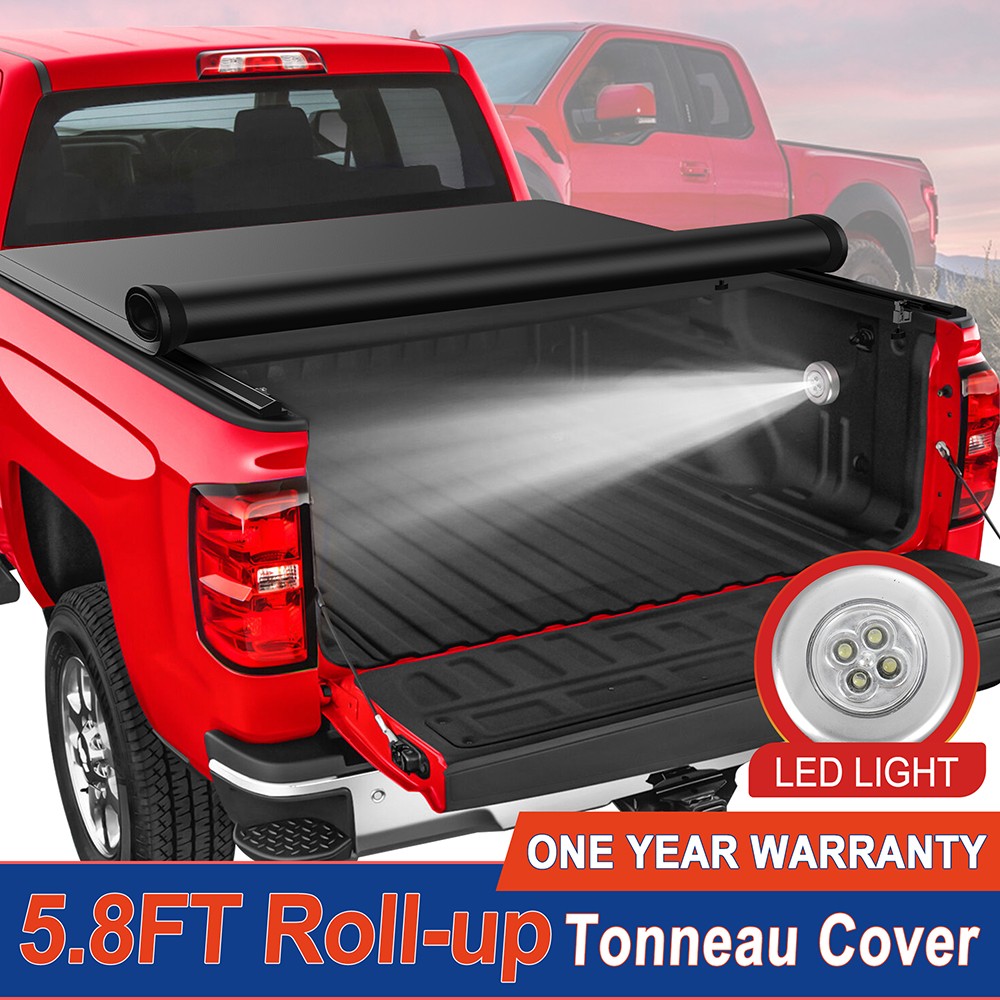 5.8FT Soft Roll Up Bed Tonneau Cover For 2007-26 Chevy Silverado/GMC Sierra 1500
