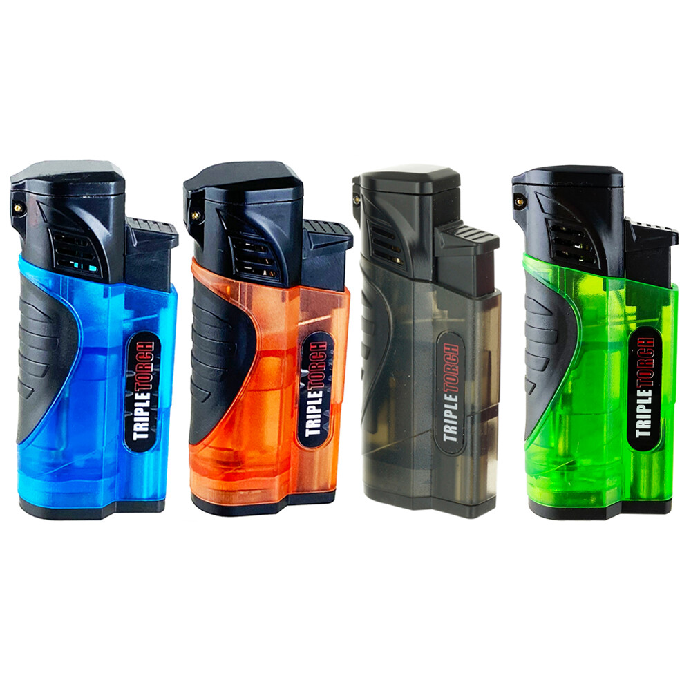 4 PACK Triple Clear Color Torch Lighter Adjustable Flame W/Cigar Puncher PR