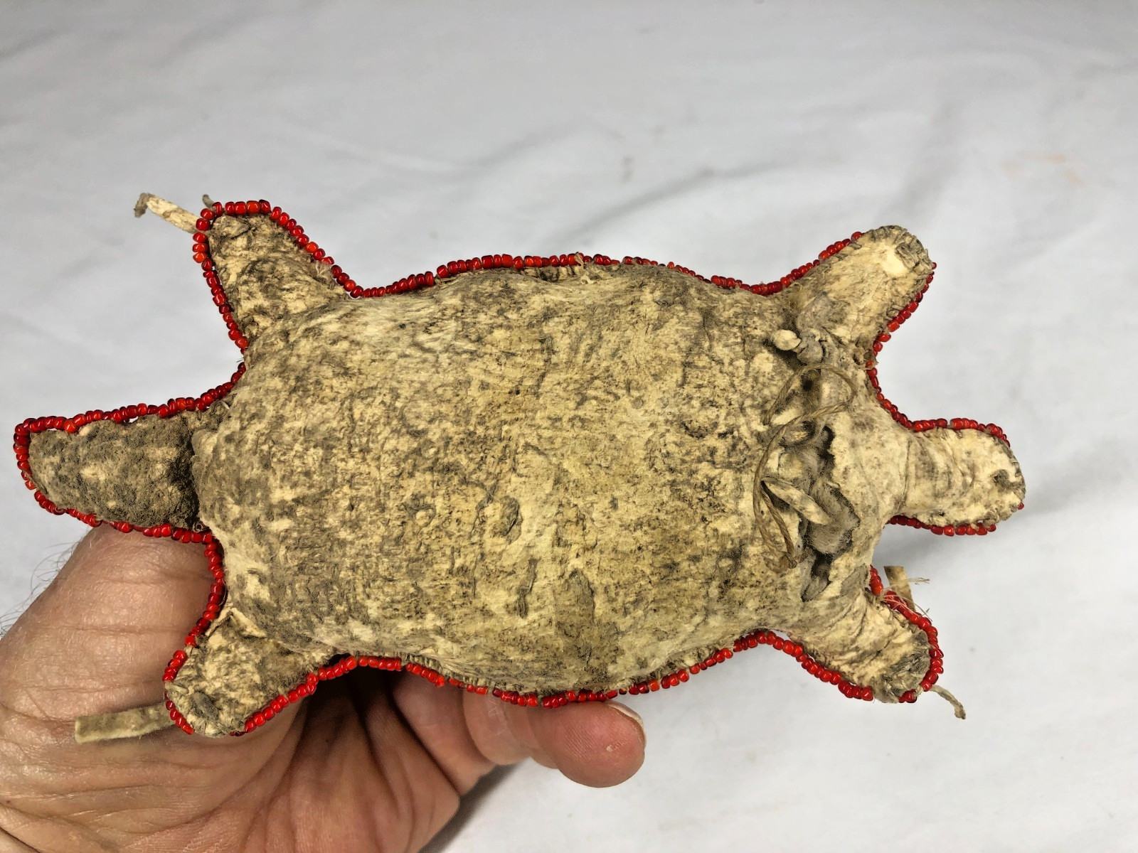 ANTIQUE ORIGINAL NATIVE AMERICAN MADE BEADED LEATHER TURTLE FETISH