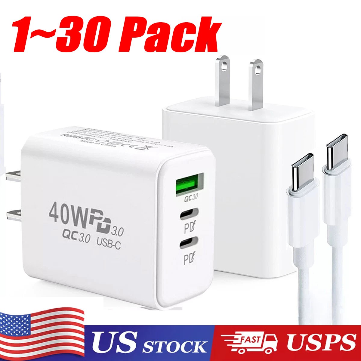 Dual PD 40W Fast Wall Charger Power Adapter For iPhone 17 Pro Max 15 13 Plus lot