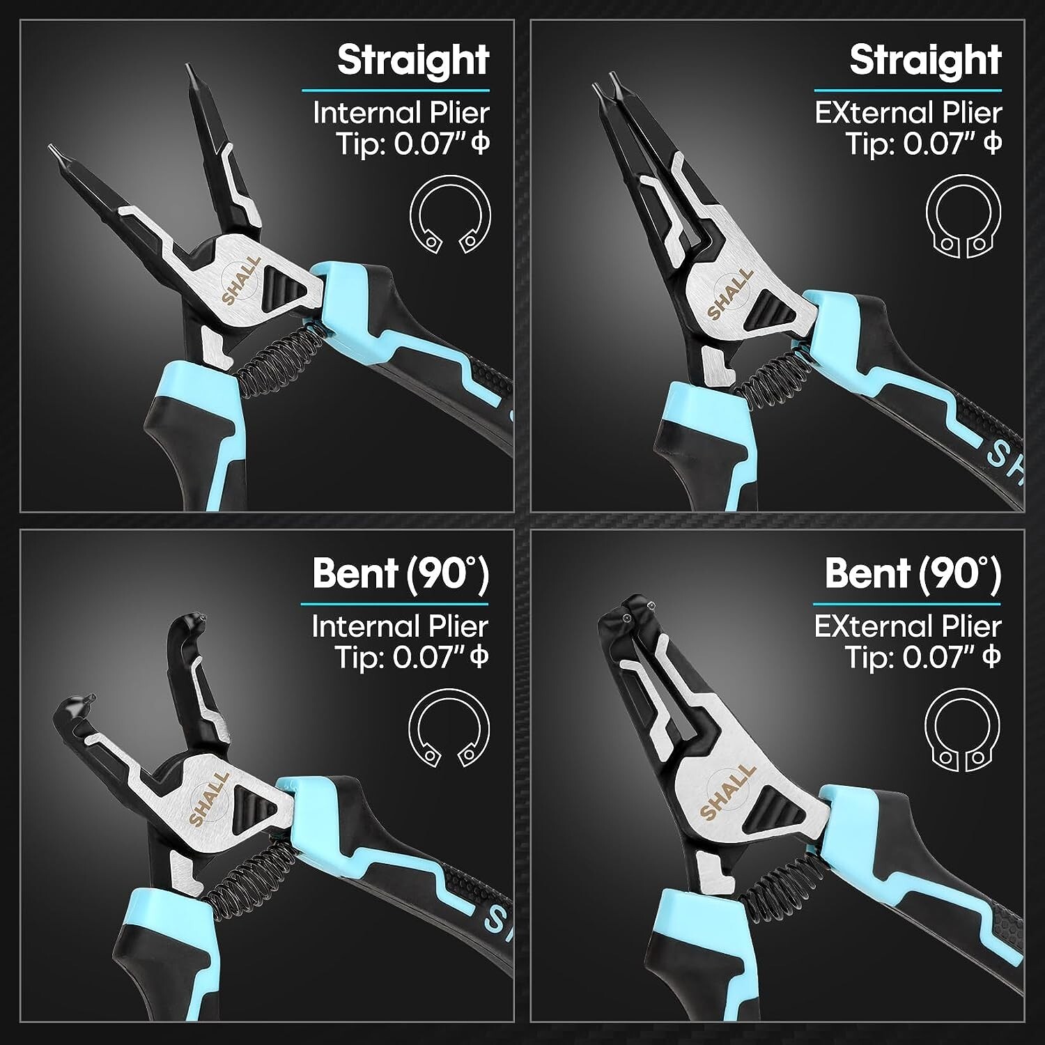 SHALL Snap Ring Pliers Set, 4PCS Heavy Duty 7 " Internal External Circlip Pliers