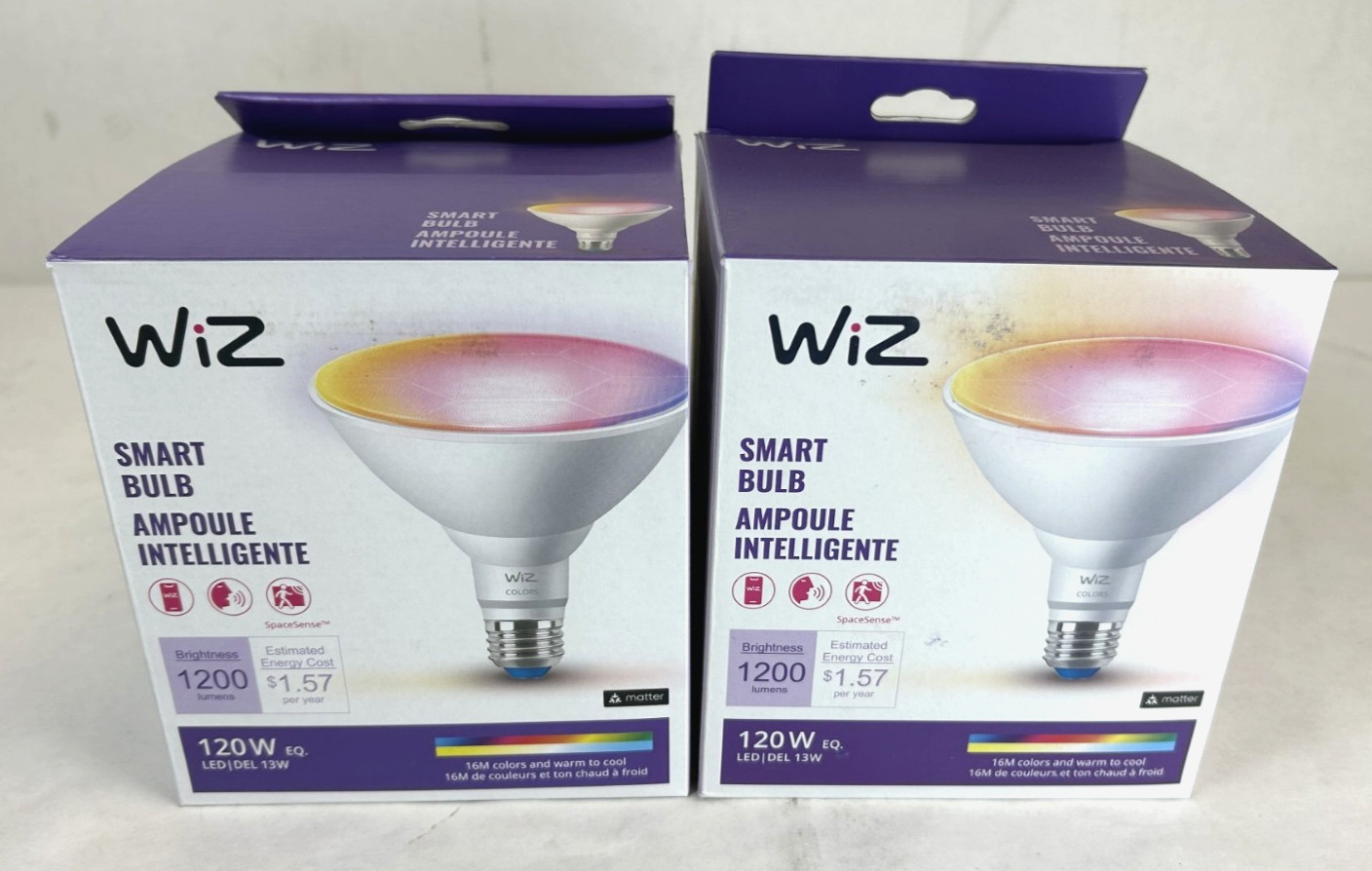 Lot of 2- WiZ PAR38 Color 120 Watt Equivalent Smart LED Wi-Fi Bulb, 603894