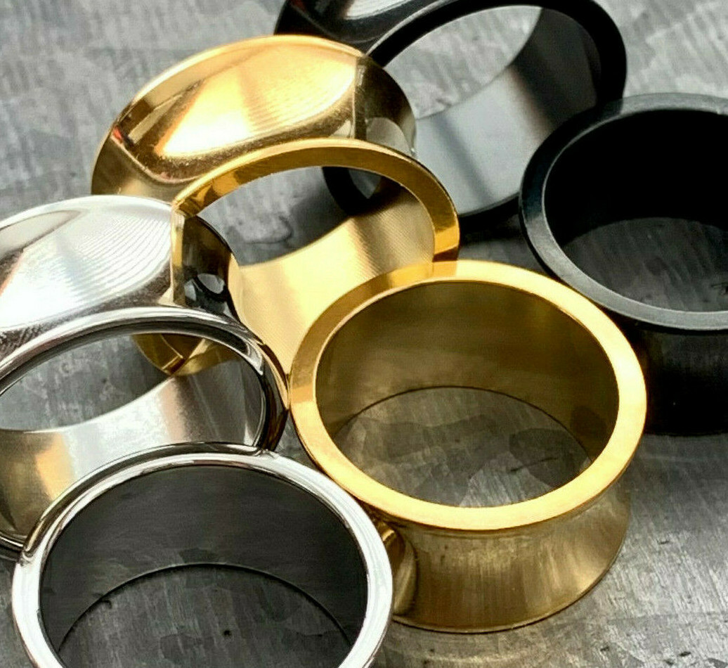 PAIR Thick Steel Saddle Tunnels Double Flare Plugs Earlets Gauges Body Jewelry