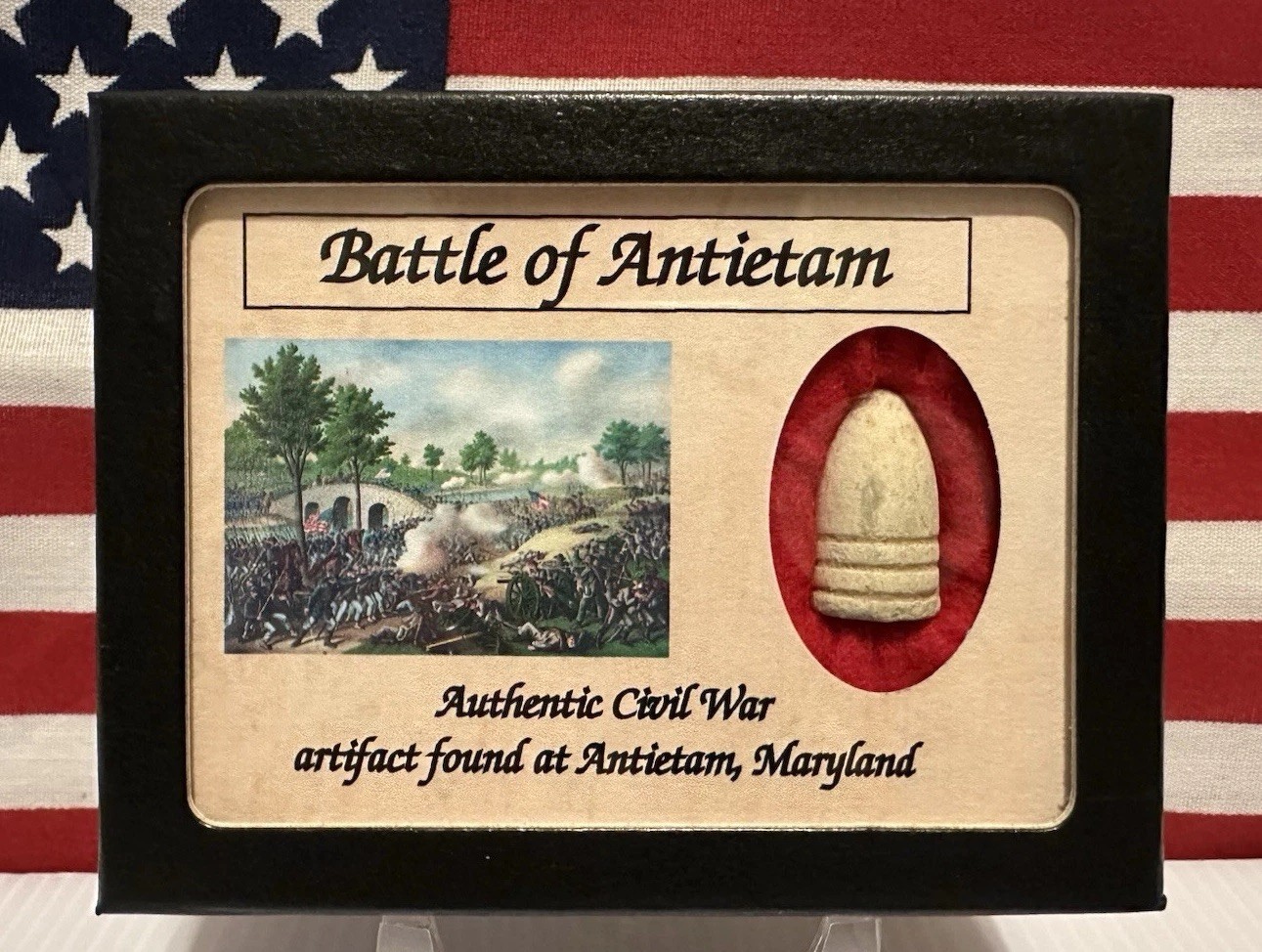 Civil War Bullet Relic from The Battle of Antietam, MD Display Case and COA