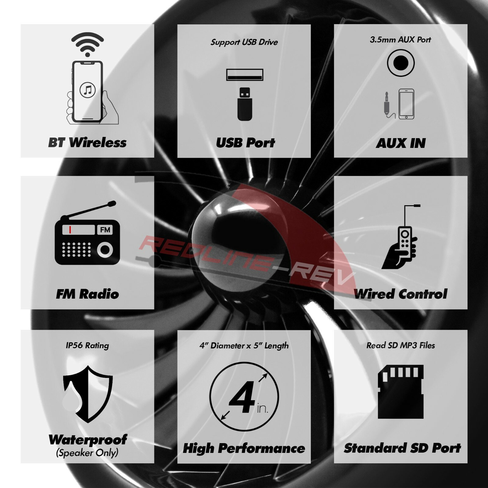 1000W Amp Motorcycle Waterproof Bluetooth Stereo 4-Speakers Audio MP3 System ATV