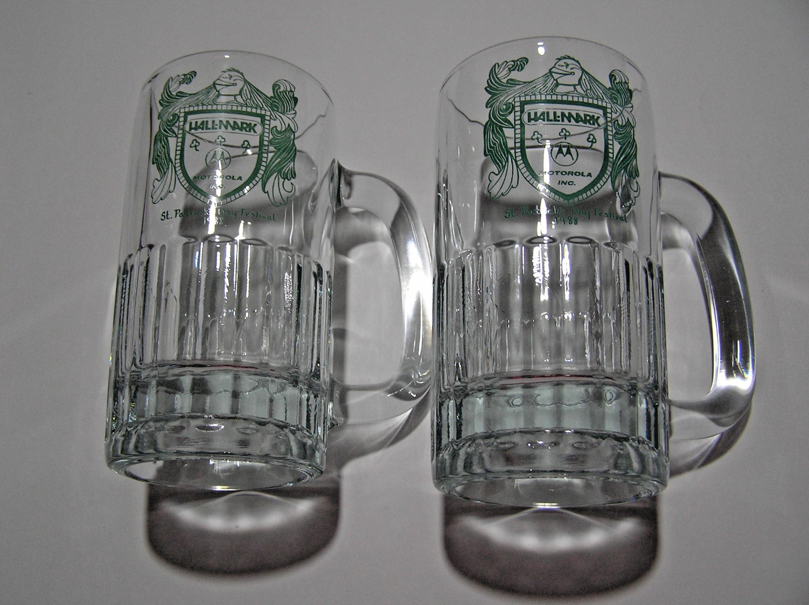 2 Vintage Beer Mugs Commemorating The Motorola St.Patrick's Day Festival in 1988