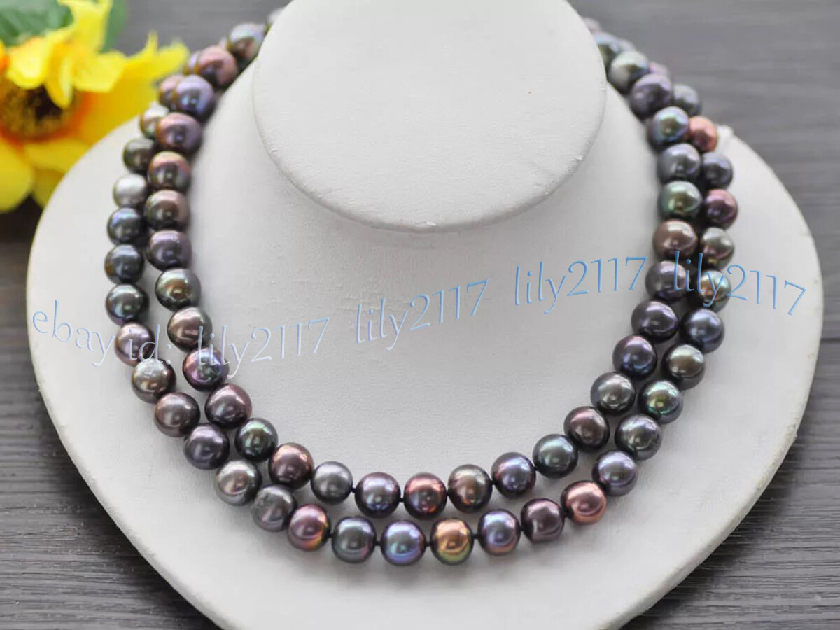 Genuine Natural Peacock Black Freshwater Pearl Necklace Jewelry 14-100" 7-8mm