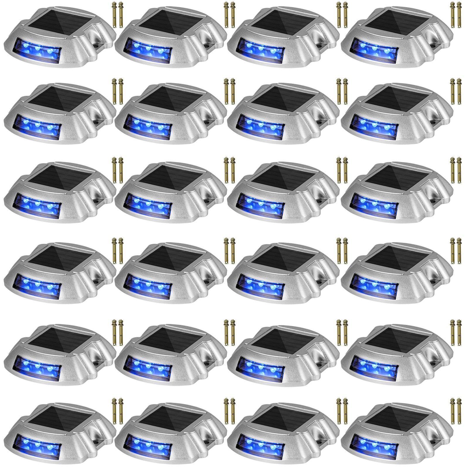 24-Pack Driveway Lights Solar Driveway Blue Lights Dock lights with Switch