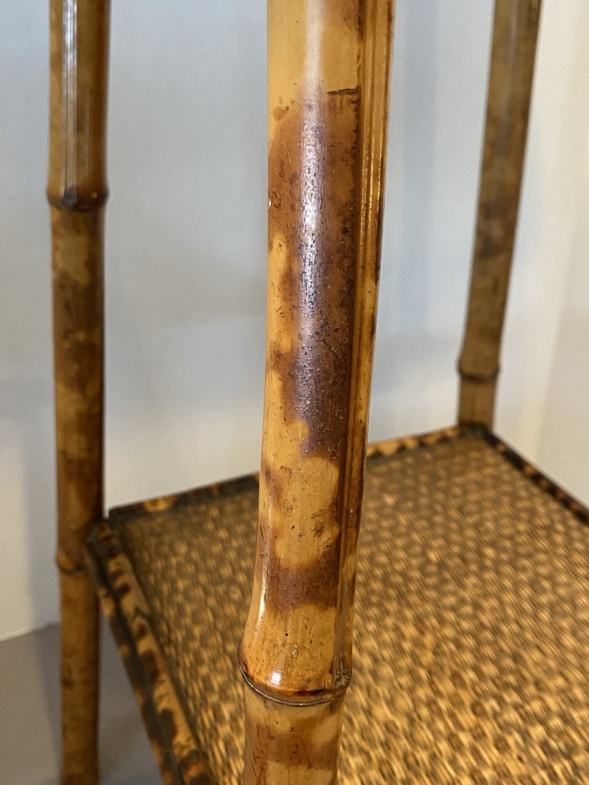 Antique 2 Tier Tiger Bamboo Side Table Victorian Aesthetic Painted Top **READ**