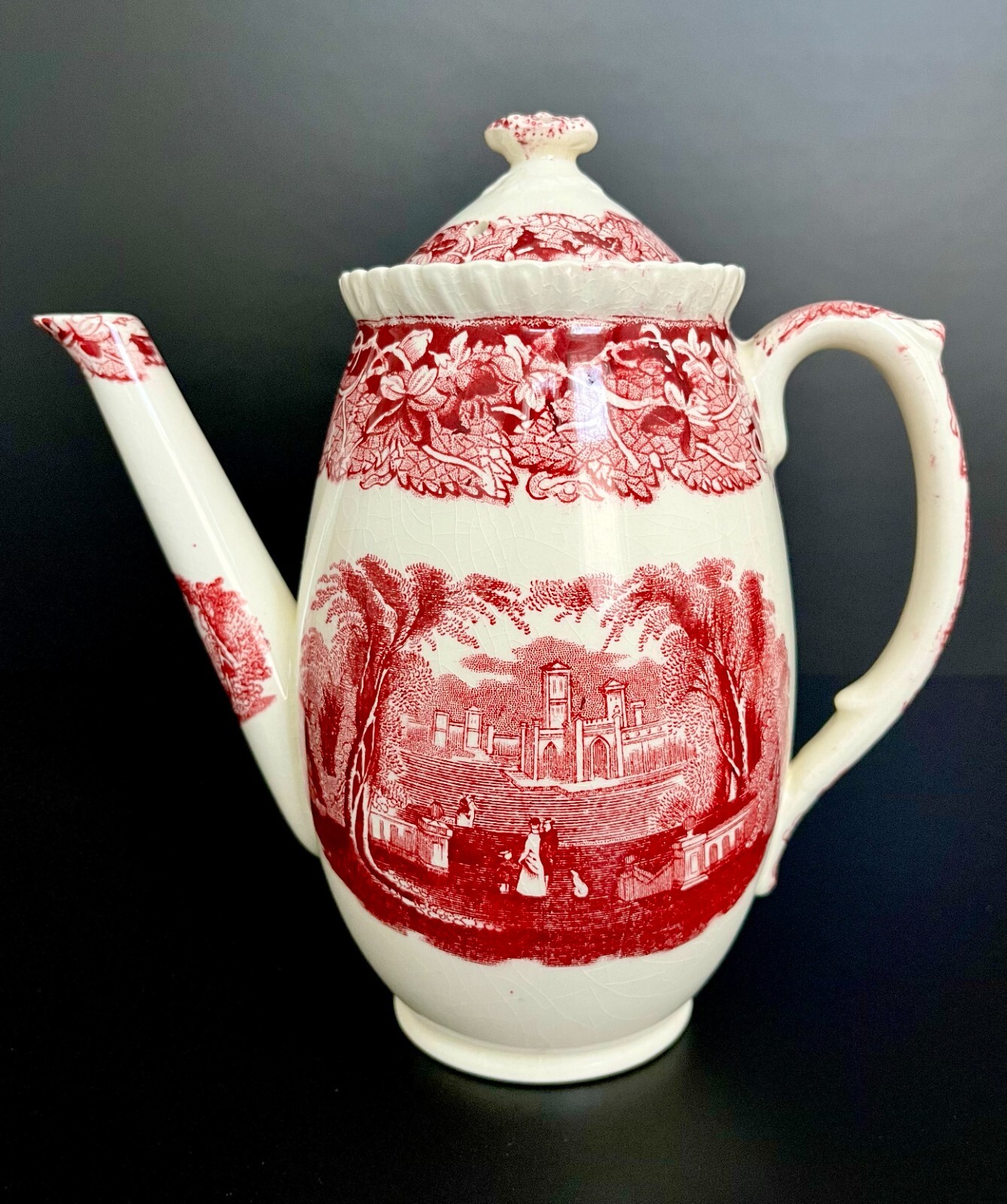 Antique MASON'S VISTA Patent Ironstone England Pink Coffee Tea Pot & Lid 1920s