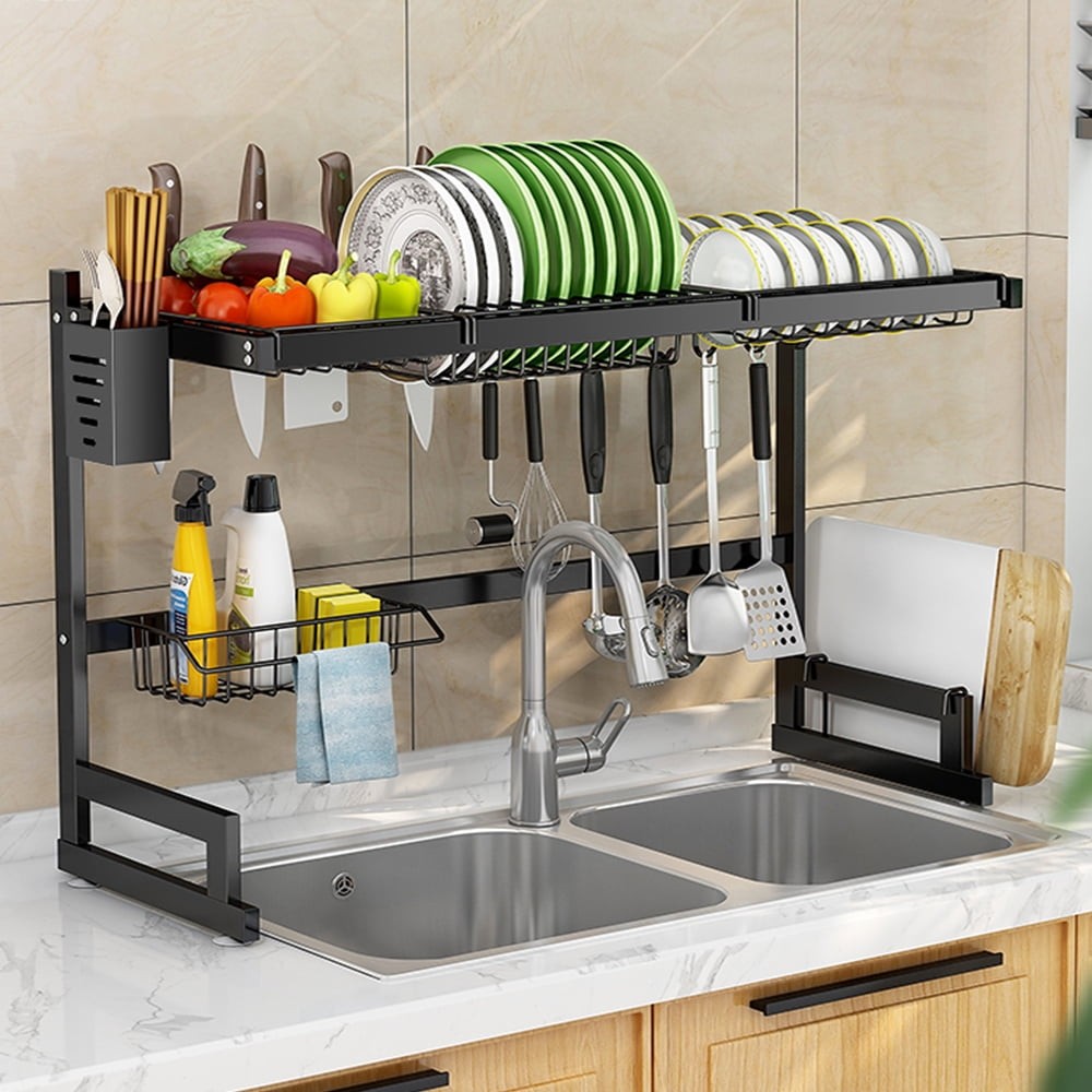 2-Tier Stainless Steel Dish Rack Over The Sink, Large Drainer to Save Space