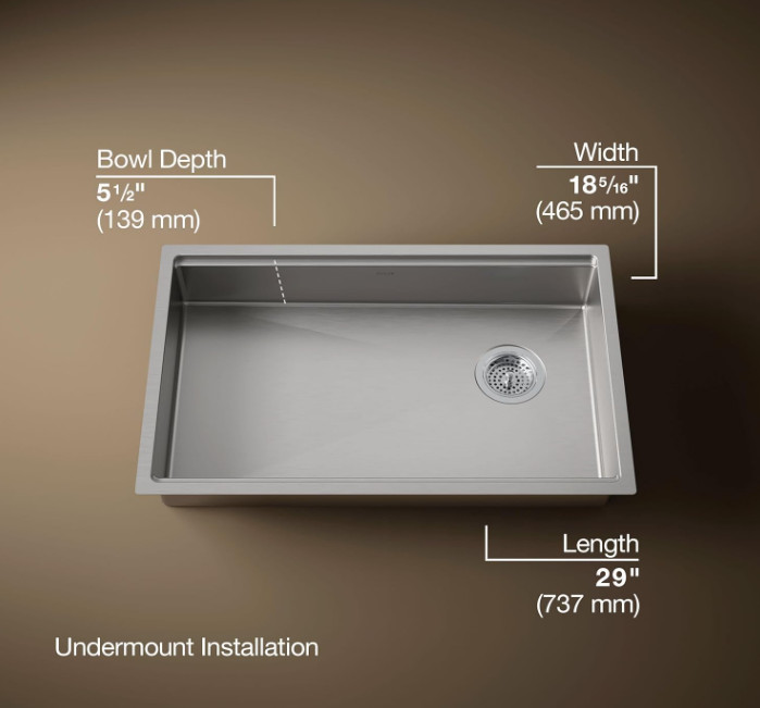 Kohler 33660-PC-NA Strive 29" Workstation Kitchen Sink, Stainless Steel*READ*