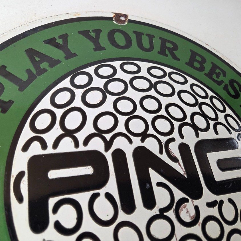 Vintage Ping Golf Sign - Play Your Best Golfing Dealer Porcelain Gas Pump Sign