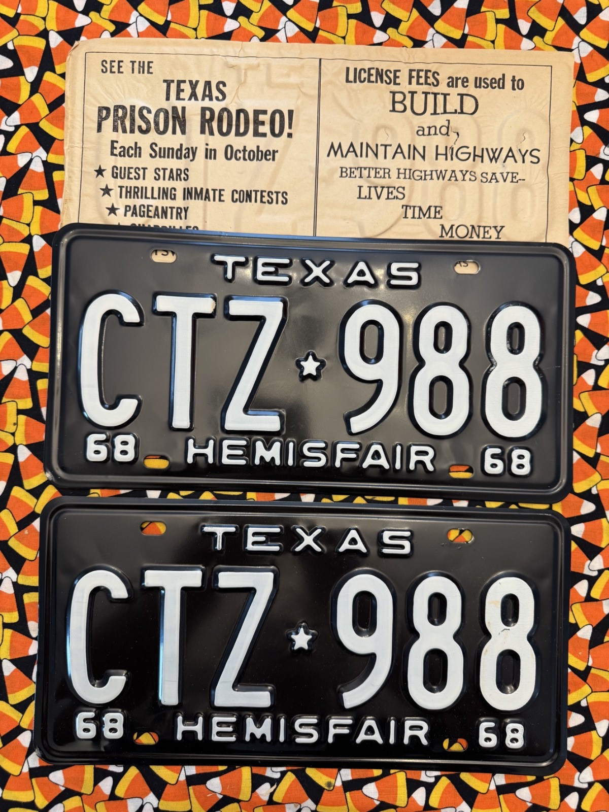 1968      TEXAS      PASSENGER      LICENSE      PLATES     CTZ988