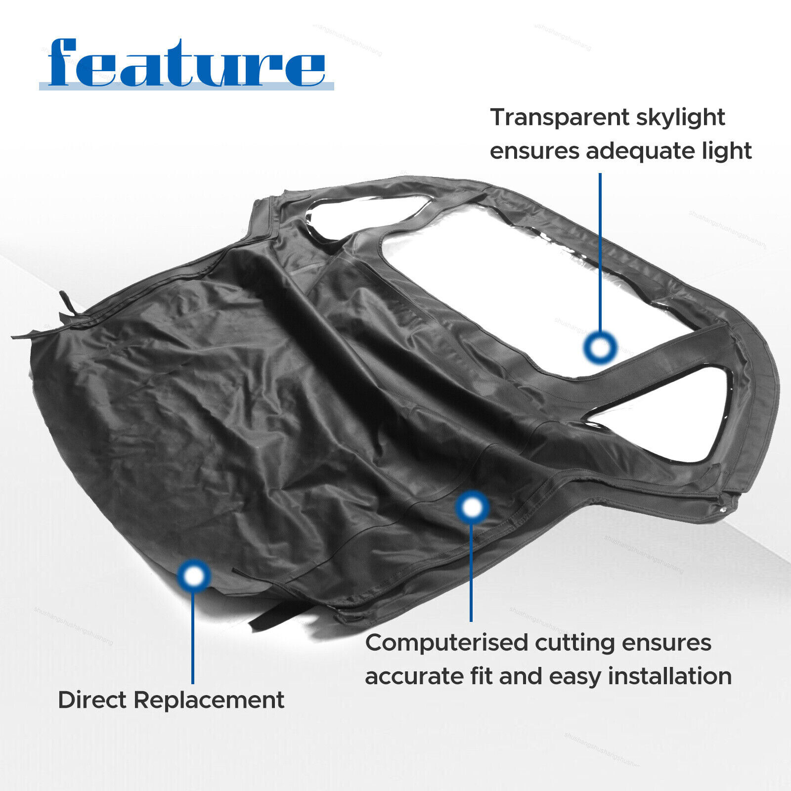 Fits 1971-1979 1980 MG MGB w/ 3Pcs Plastic Windows Soft Top Convertible Black