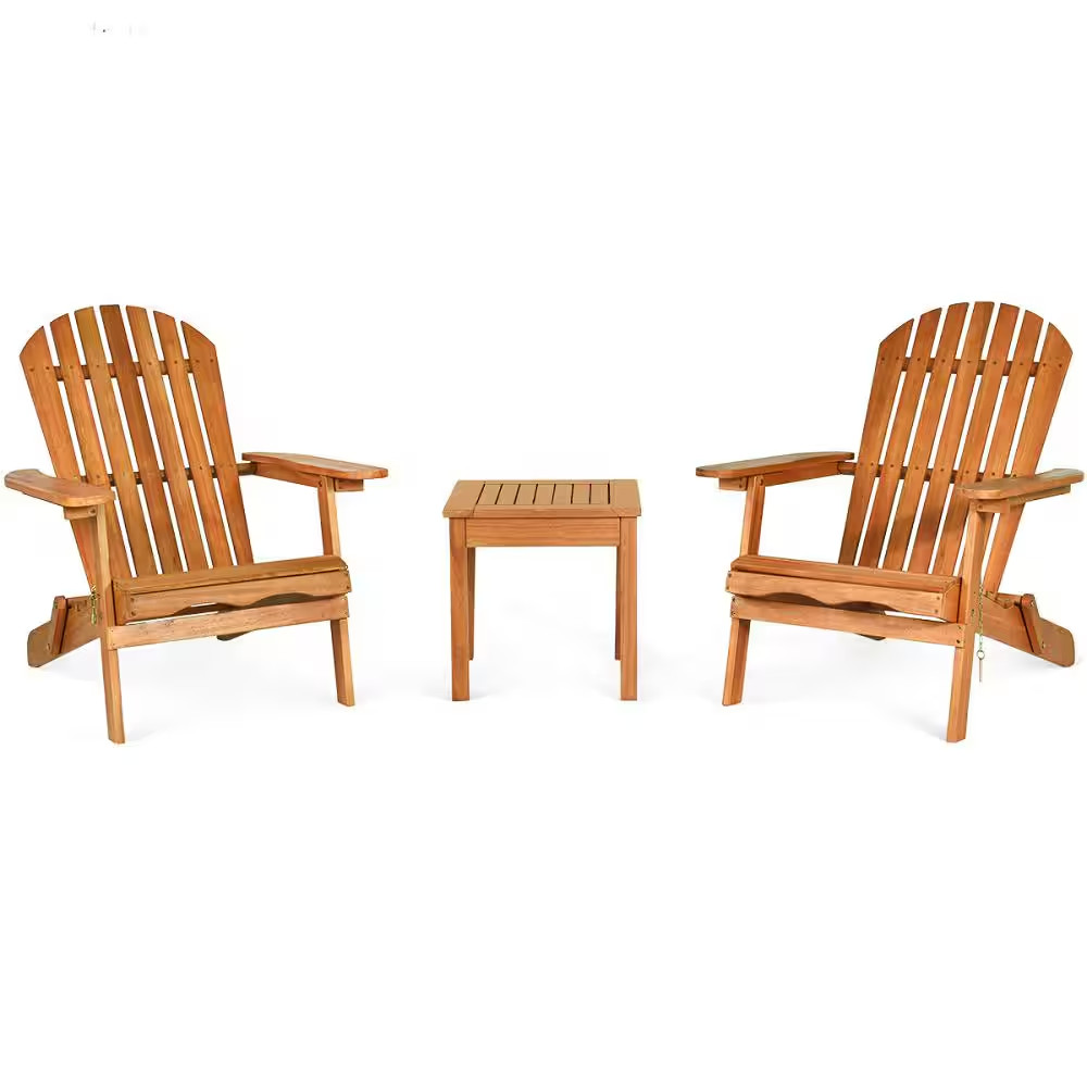 3 Piece Wooden Adirondack Patio Conversation Chair Table Set Folding Seat Furnit