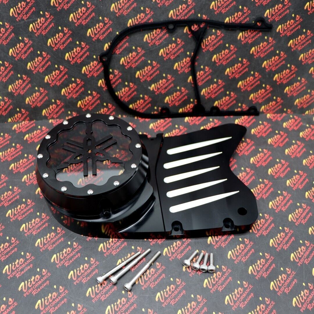 Billet aluminum stator cover clear window + 2 inserts for Yamaha Banshee BLACK