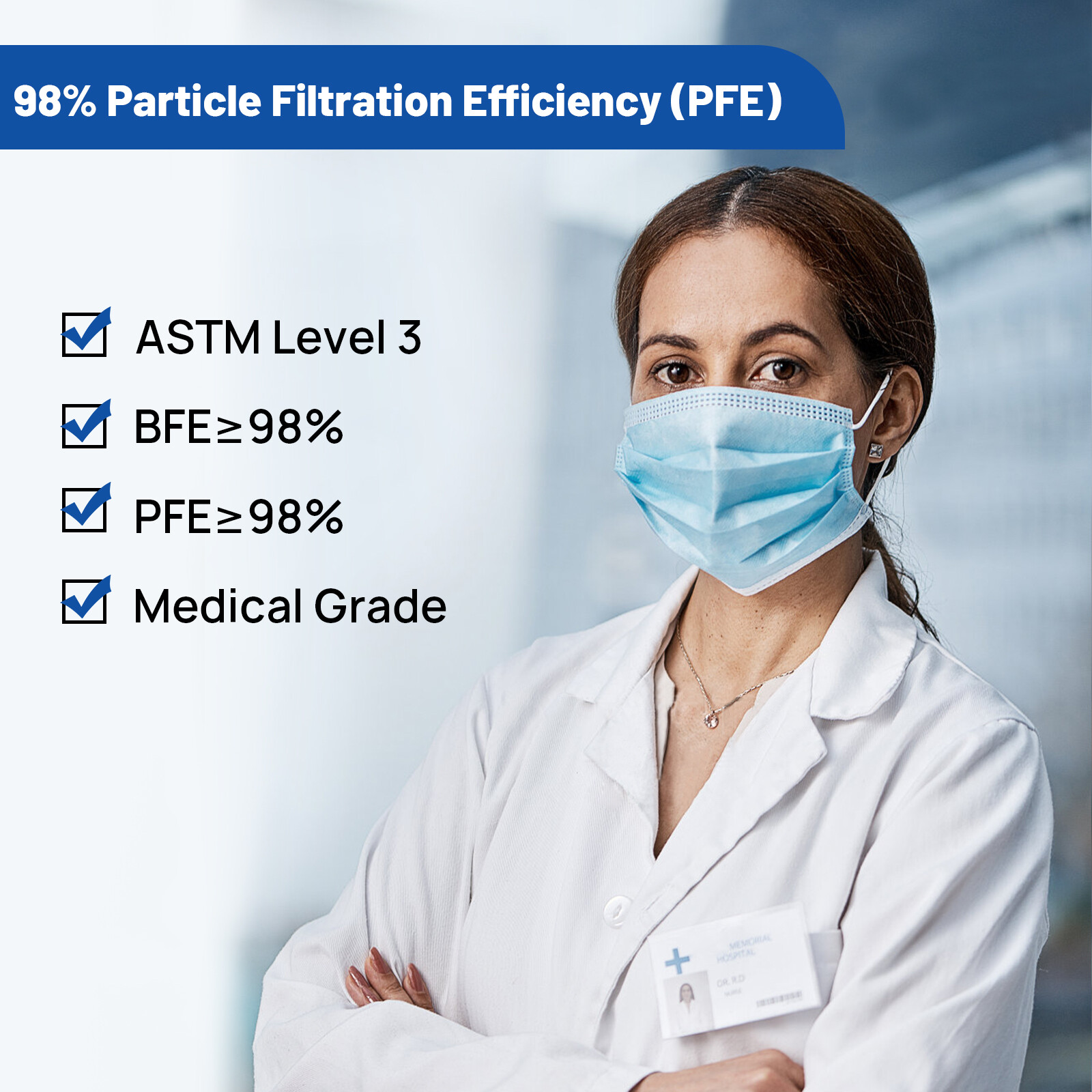 JMU Black ASTM Level 3 Medical Mask 4 Layer Disposable Face Masks BFE 98%