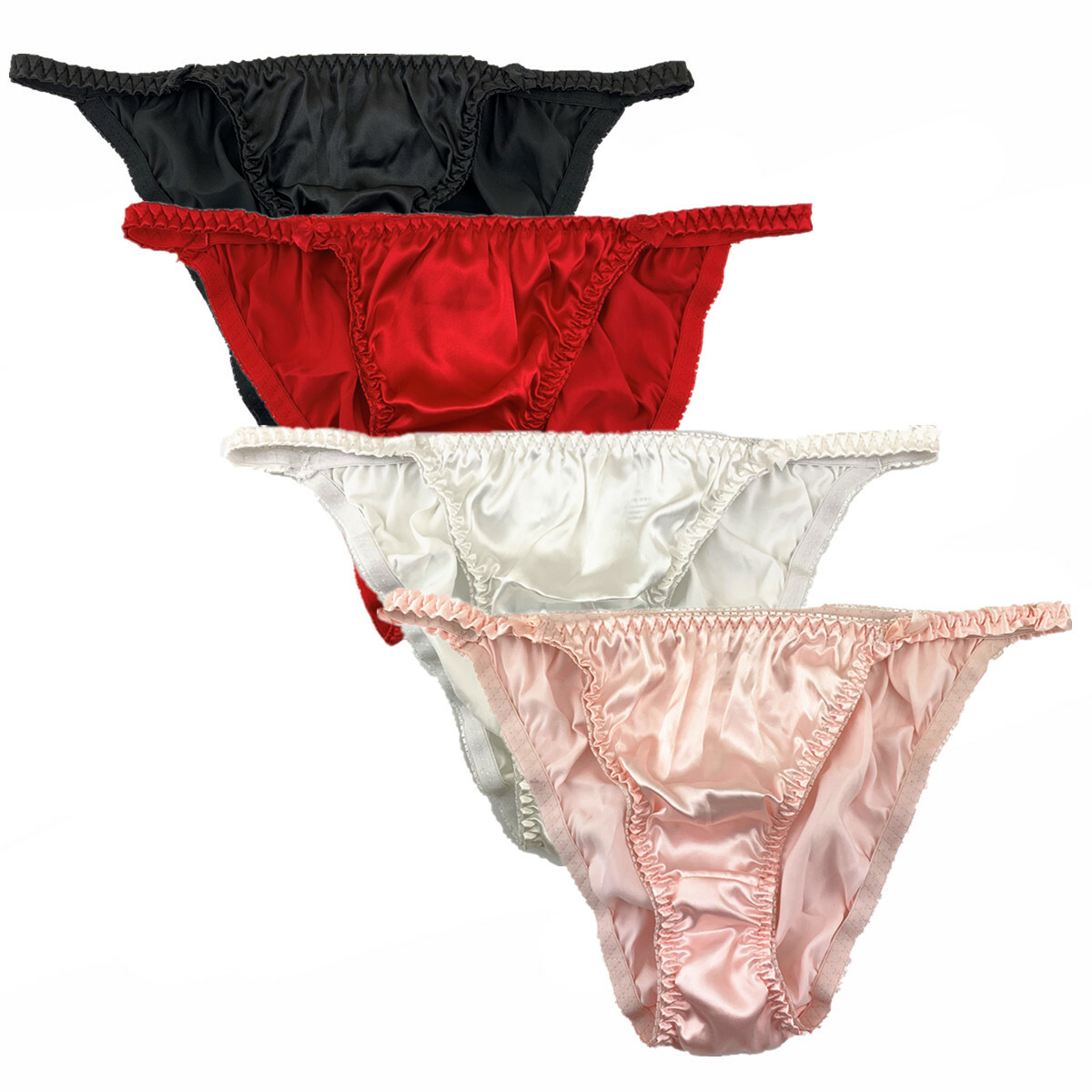 4 Pcs Lot  Womens Sexy String Satin Bikinis Panties Silky Briefs Underwear,S-2XL