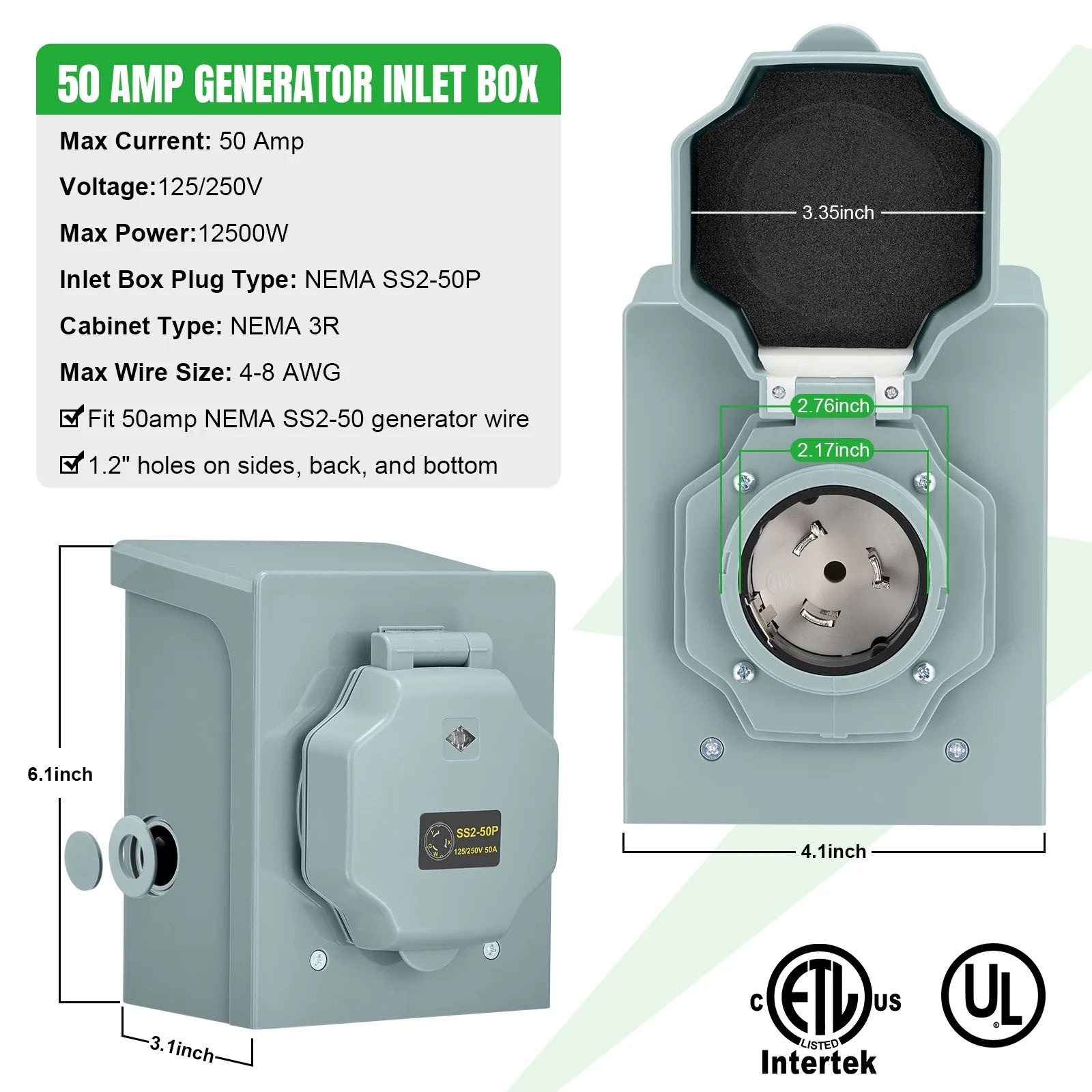 25FT 50 Amp Generator Cord and Power Inlet Box NEMA 14-50P/SS2-50R STW