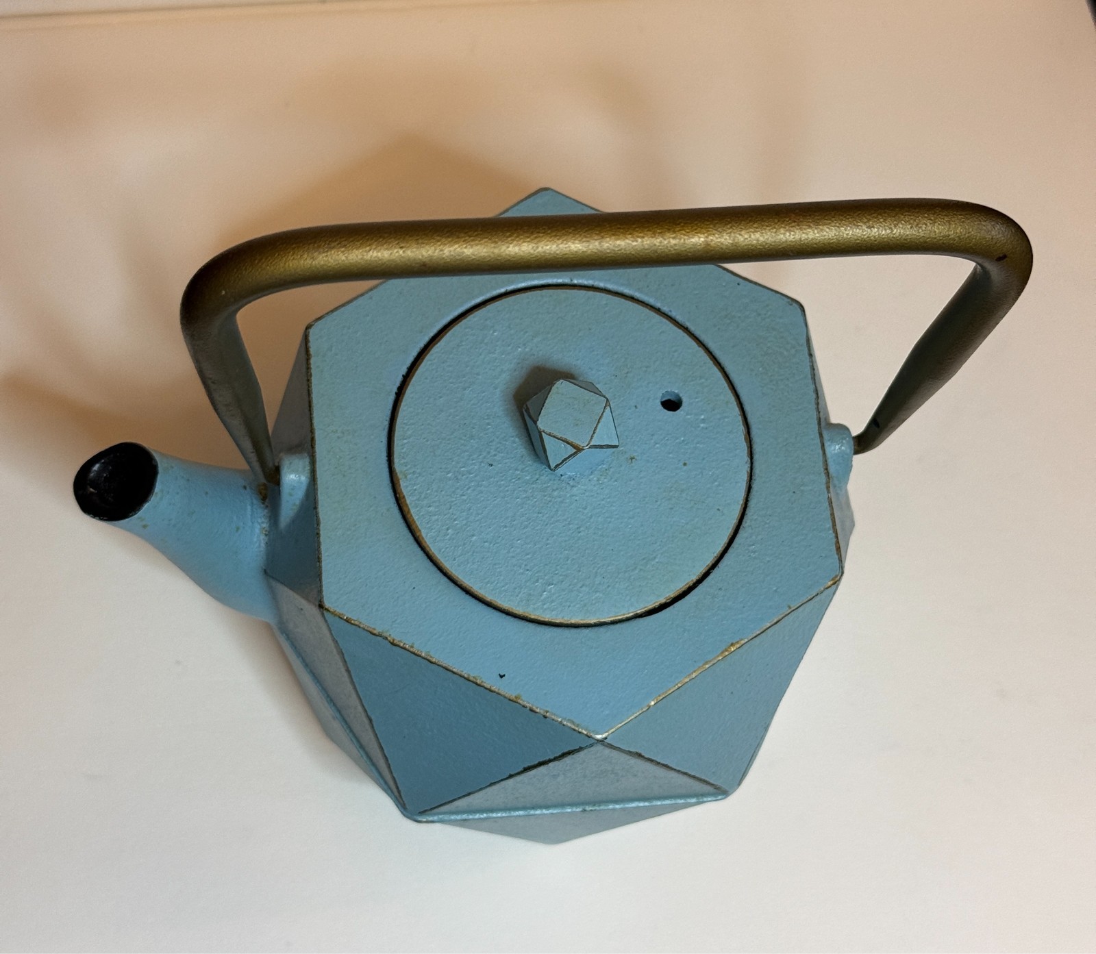 Japanese Tetsubin Cast Iron Blue Diamond Geometric Tea Kettle Stovetop w Infuser