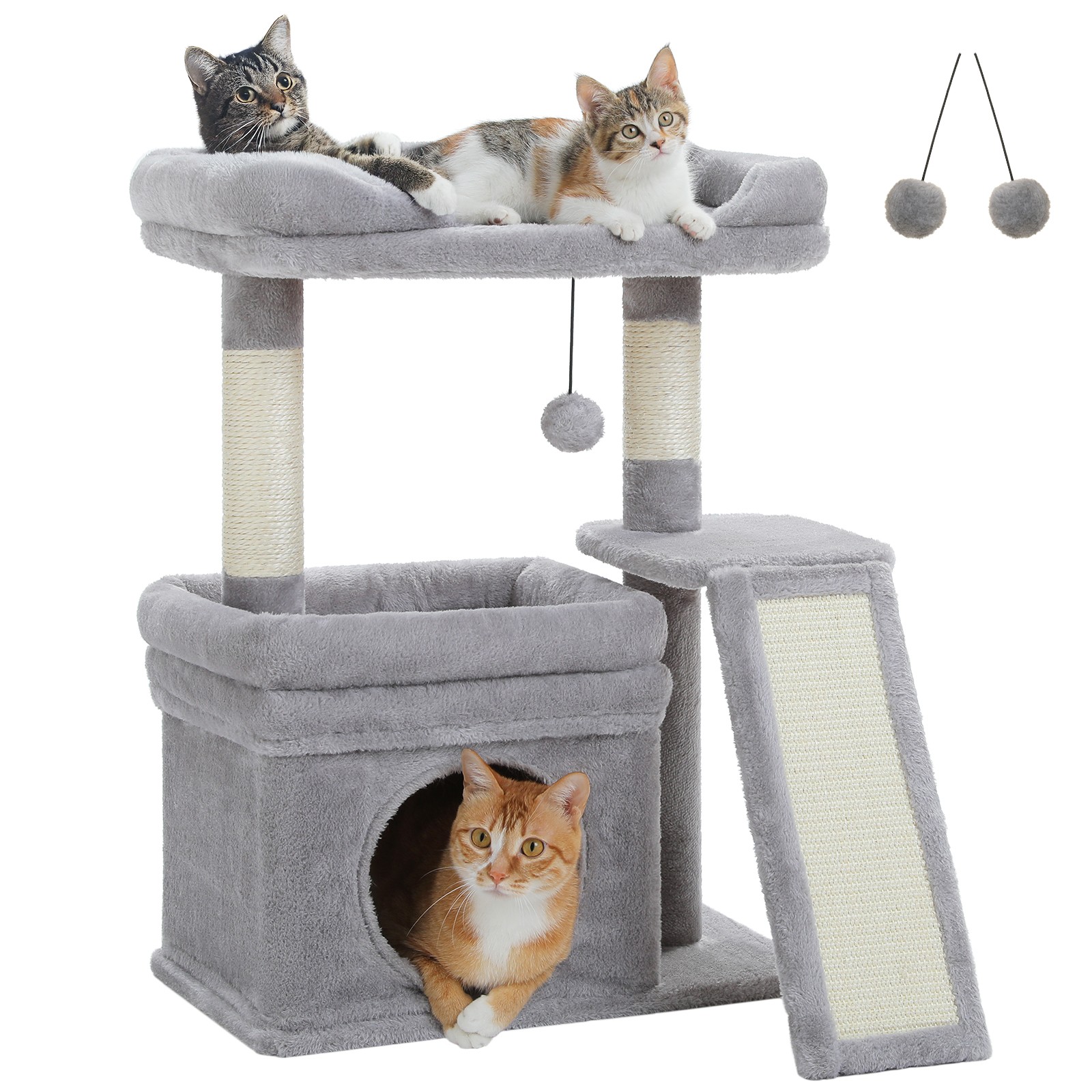 PAWZ Road Small Cat Tree Tower for Large Adult Cat with Wide Top Perch Condo Toy