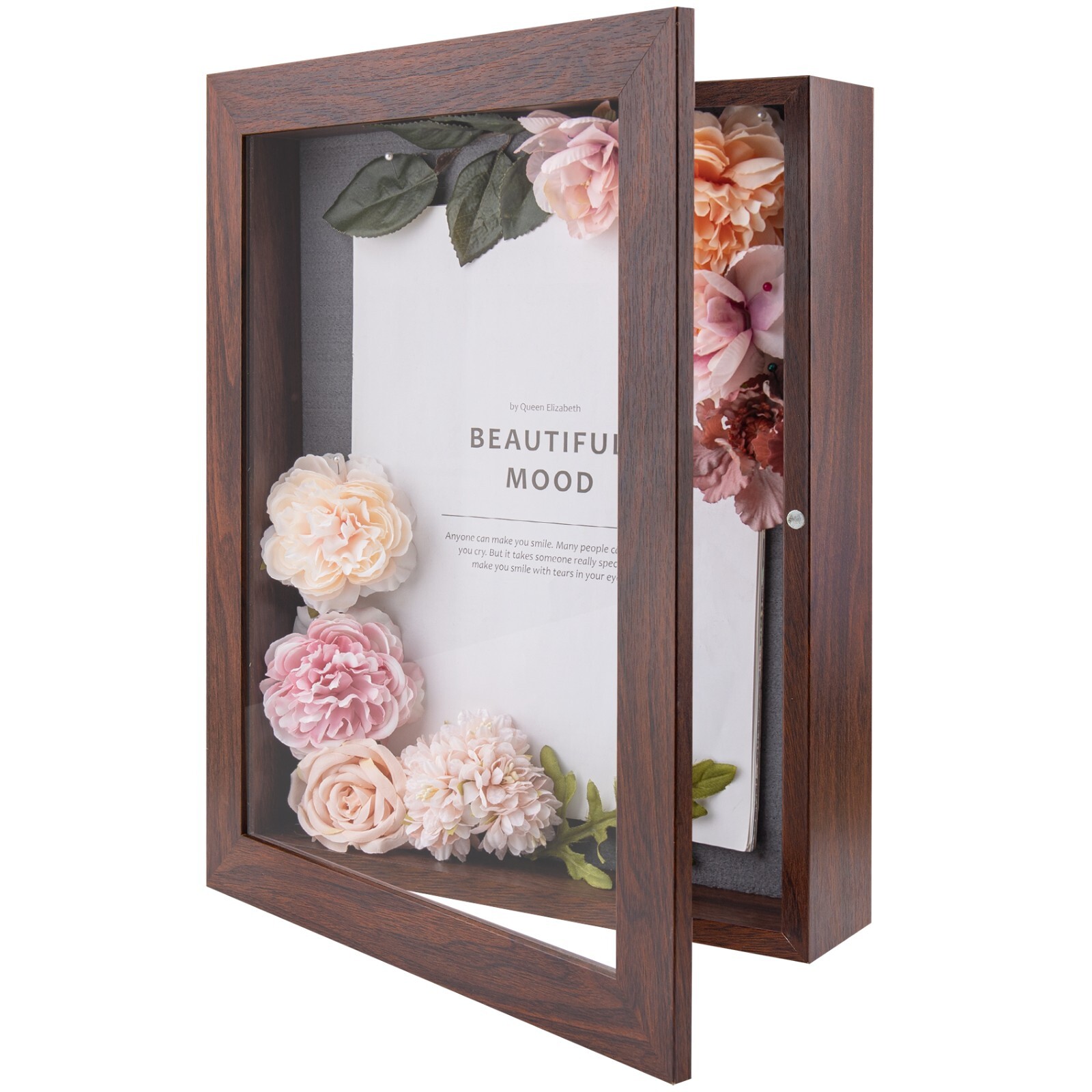 Shadow Box Frame Display Case 2" Depth 6 Pins for 11x14 Collages Mementos, Brown