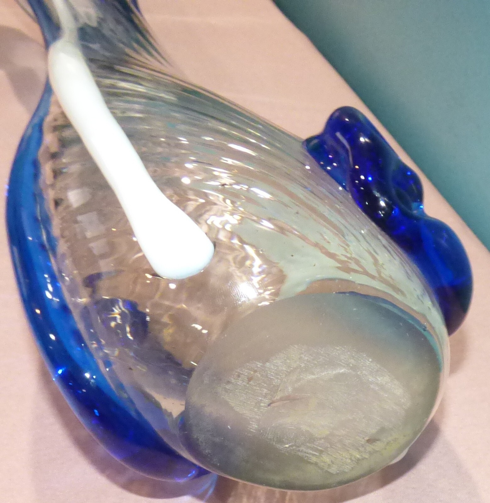 Large 26" MCM Swung Vase with Blue, White and Clear Glass