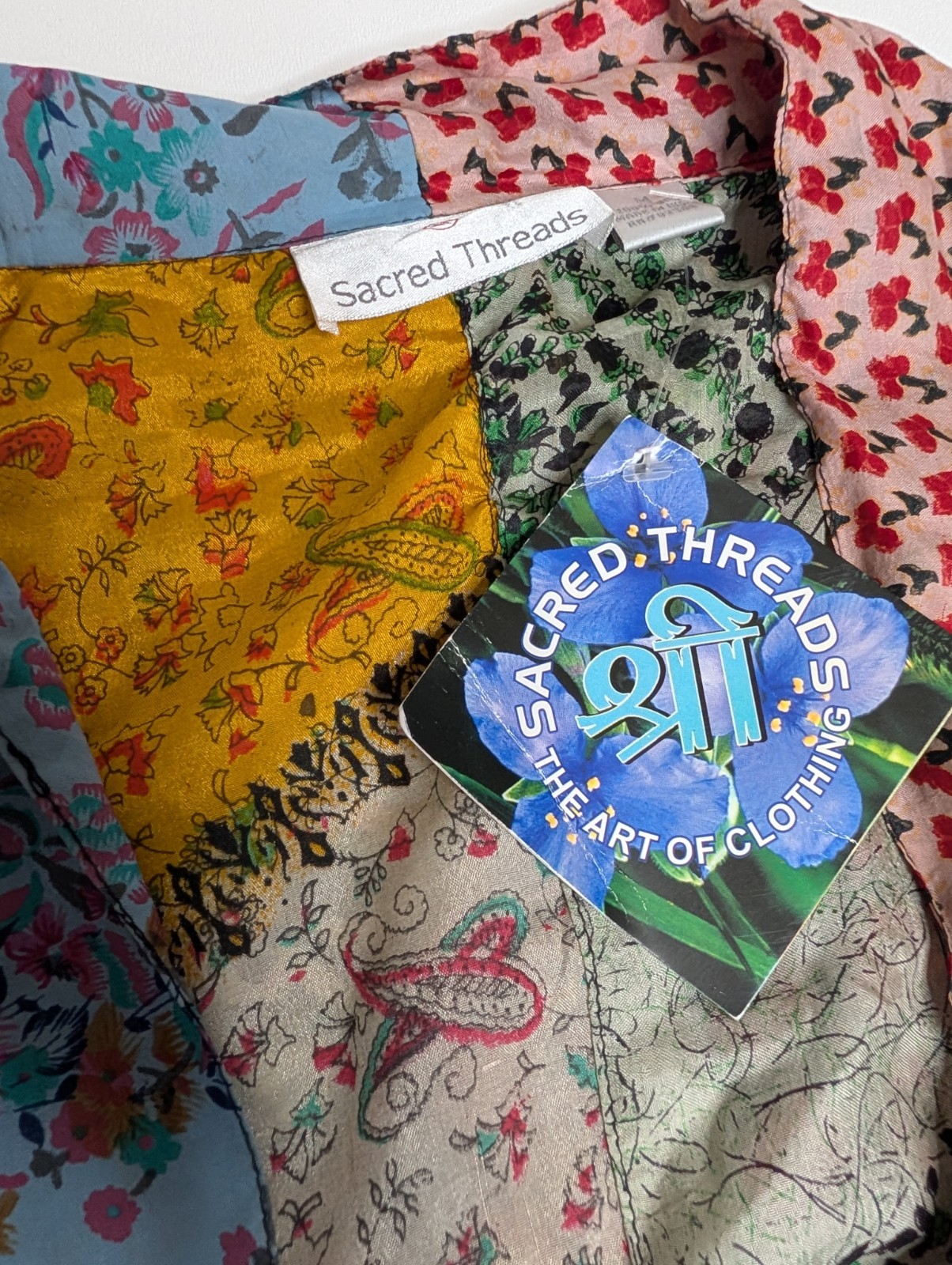 NWT Sacred Threads Vintage 100% Silk Patchwork Long Kimono M