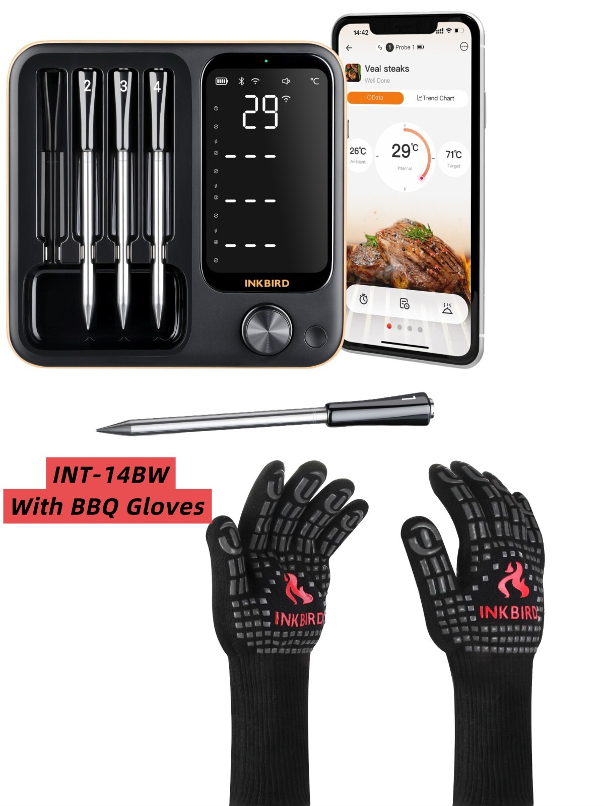 Inkbird Truly Wireless Cooking Meat Thermometer BBQ Gloves Grilling Smoking Oven
