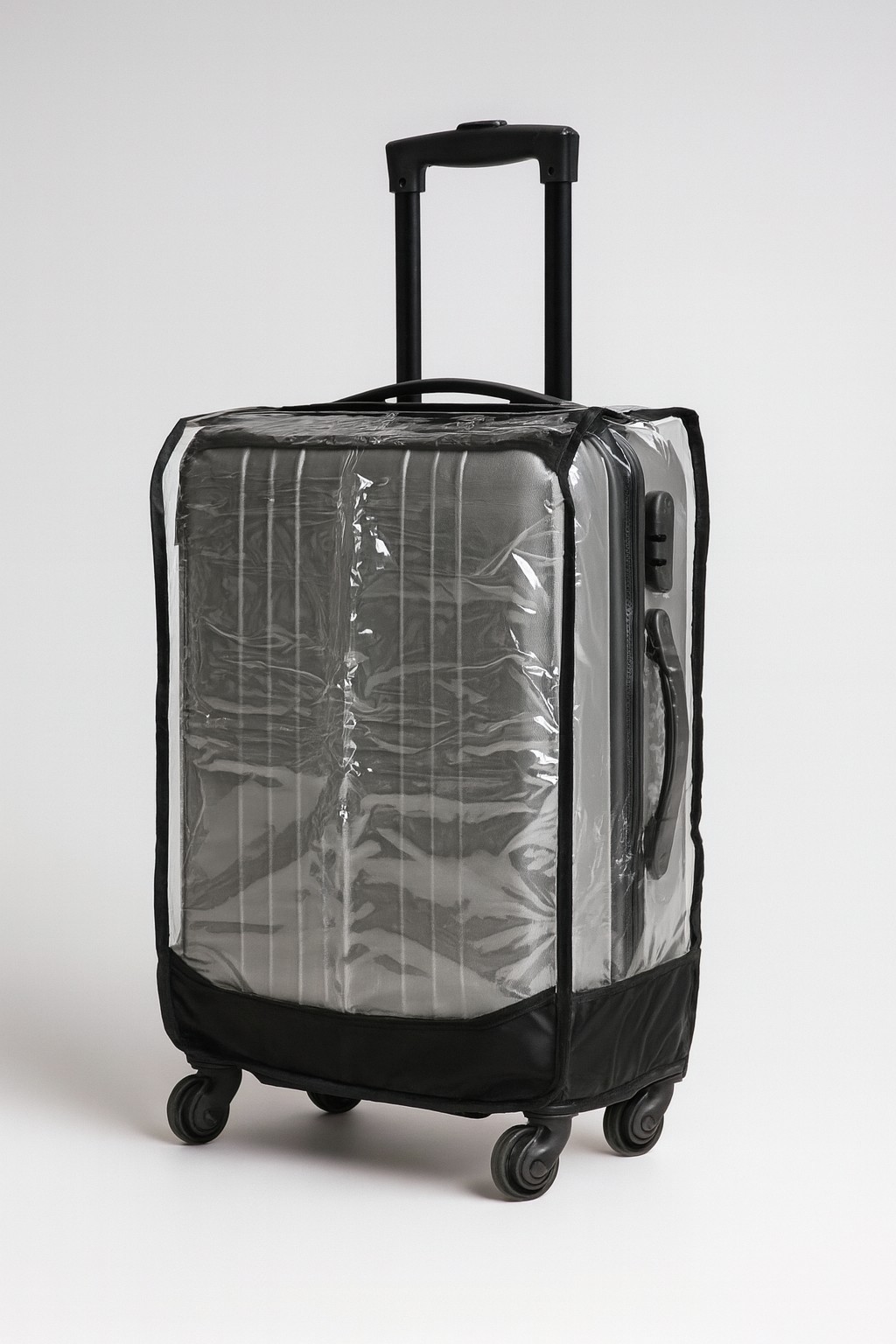 Carry-On Luggage Cover Black & Clear Easy Fit No Disassembly Required w/ Tag