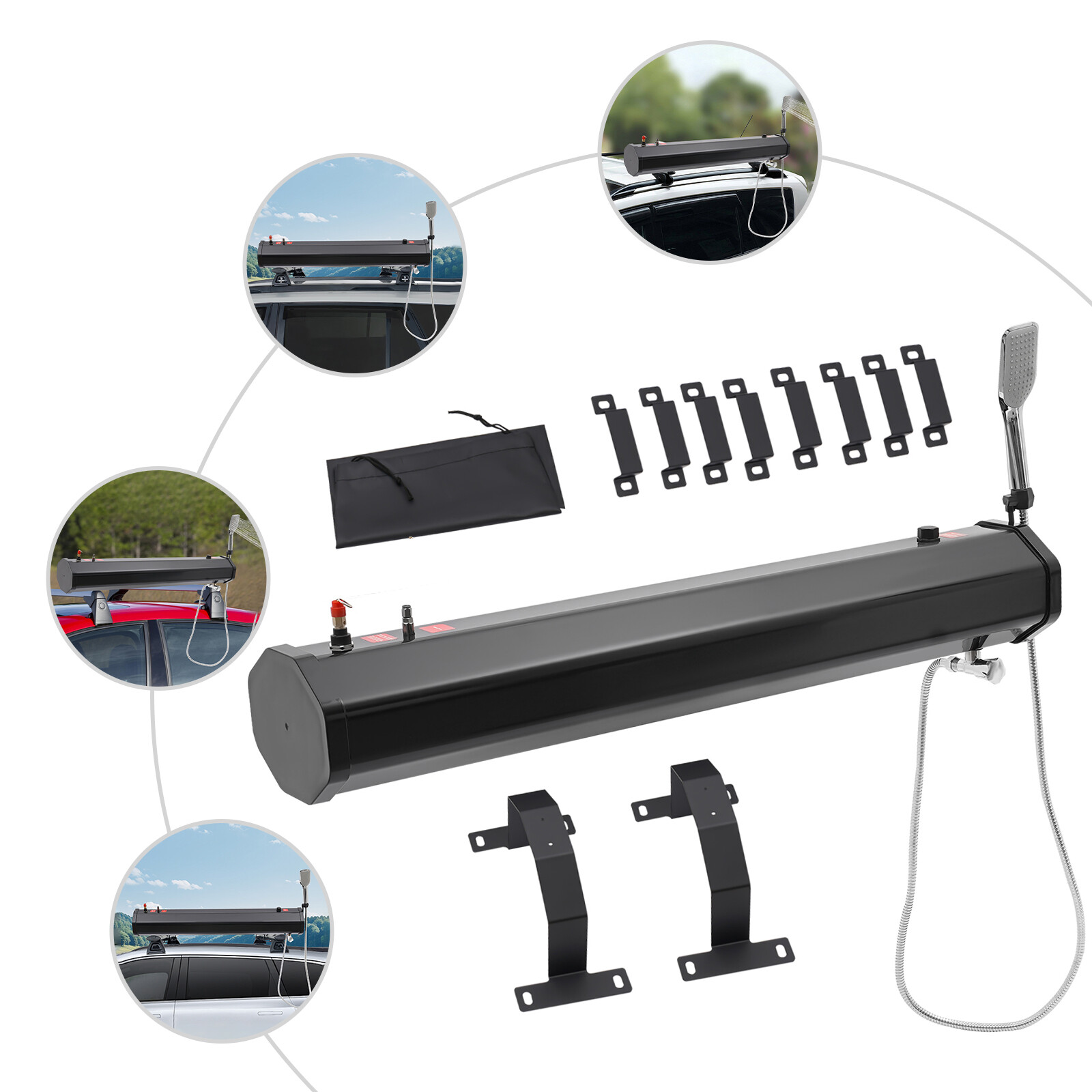 Black Pressurized 8Gallon Camping Shower Water Tank Storage For Off-Road Pick-up