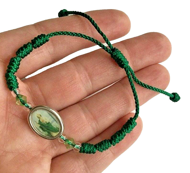 Pulsera San Judas Tadeo, Saint Jude Green Adjustable Bracelet