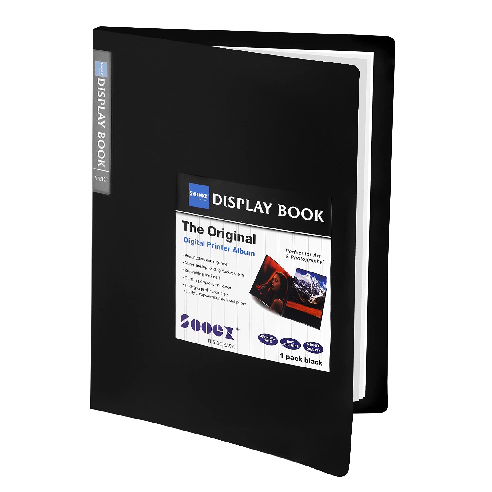 30-Pocket Art Portfolio Binder – 9x12 Black, Display 60 Pages, Presentation Book