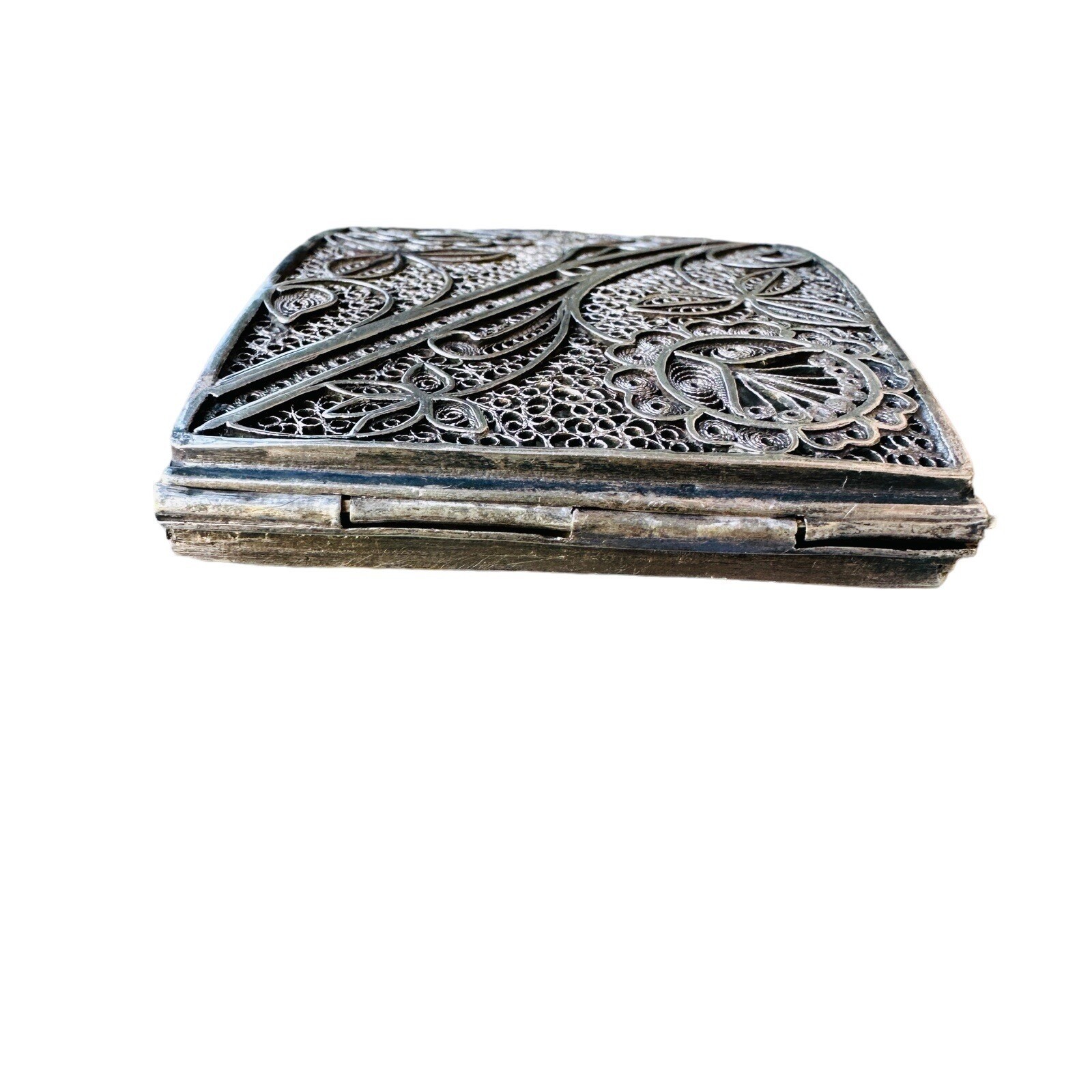 Antique Cigarette Case 3 Inch Filigree Floral Art Deco Sterling Silver 76.3g